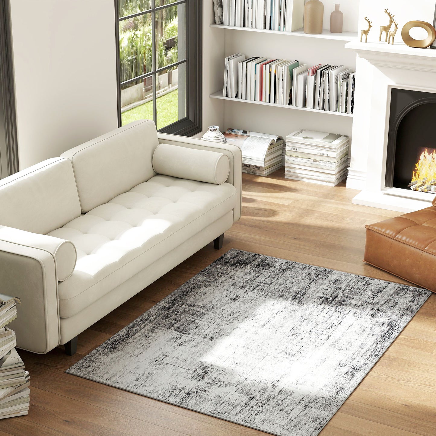 HOMCOM Area Rug for Living Room 9x12, Modern Abstract Machine Washable Rug, Non-Slip Carpet for Bedroom, Dining Room, Grey