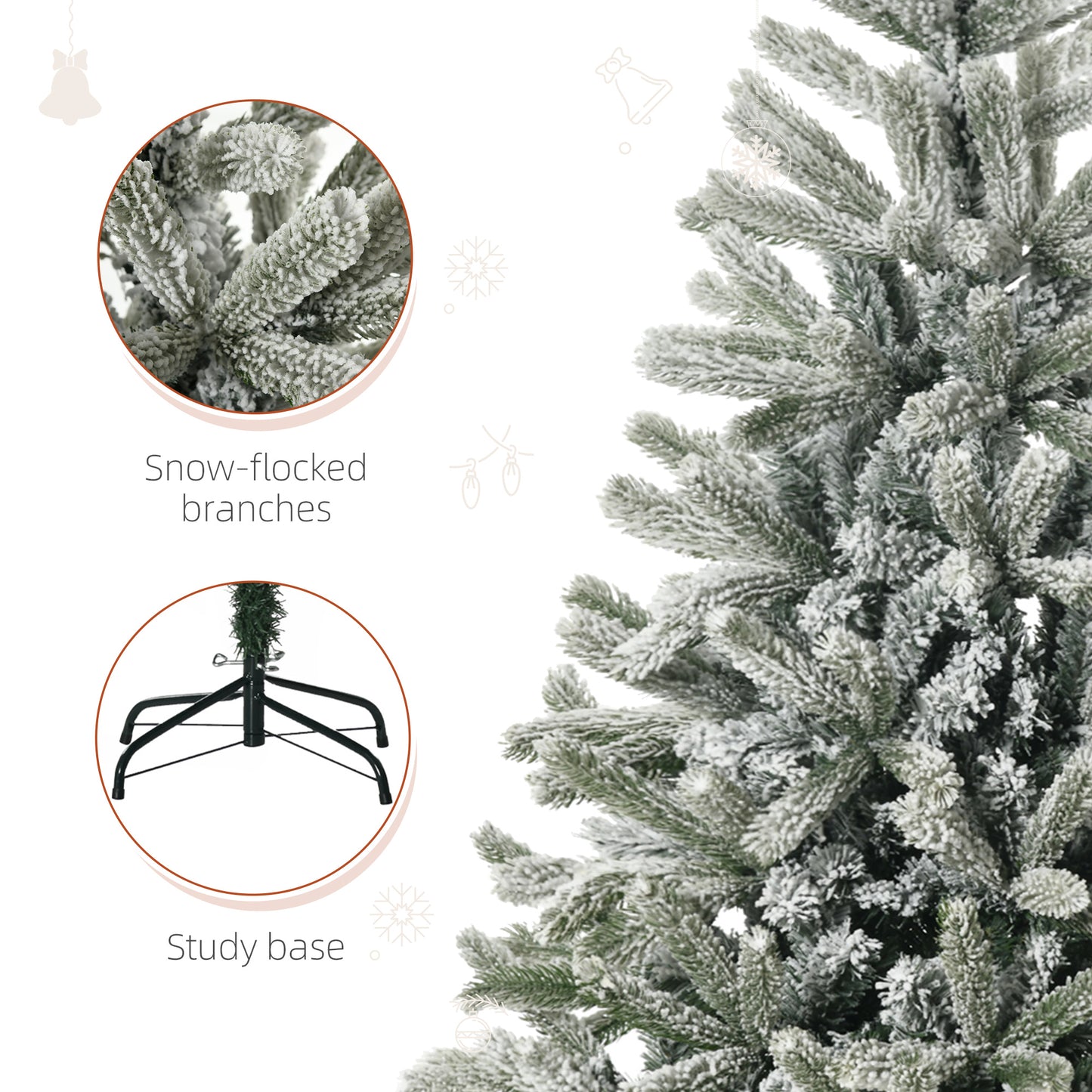 HOMCOM 5ft Artificial Snow-Flocked Tree Holiday Home Indoor Christmas Decoration with Metal Feet, Green