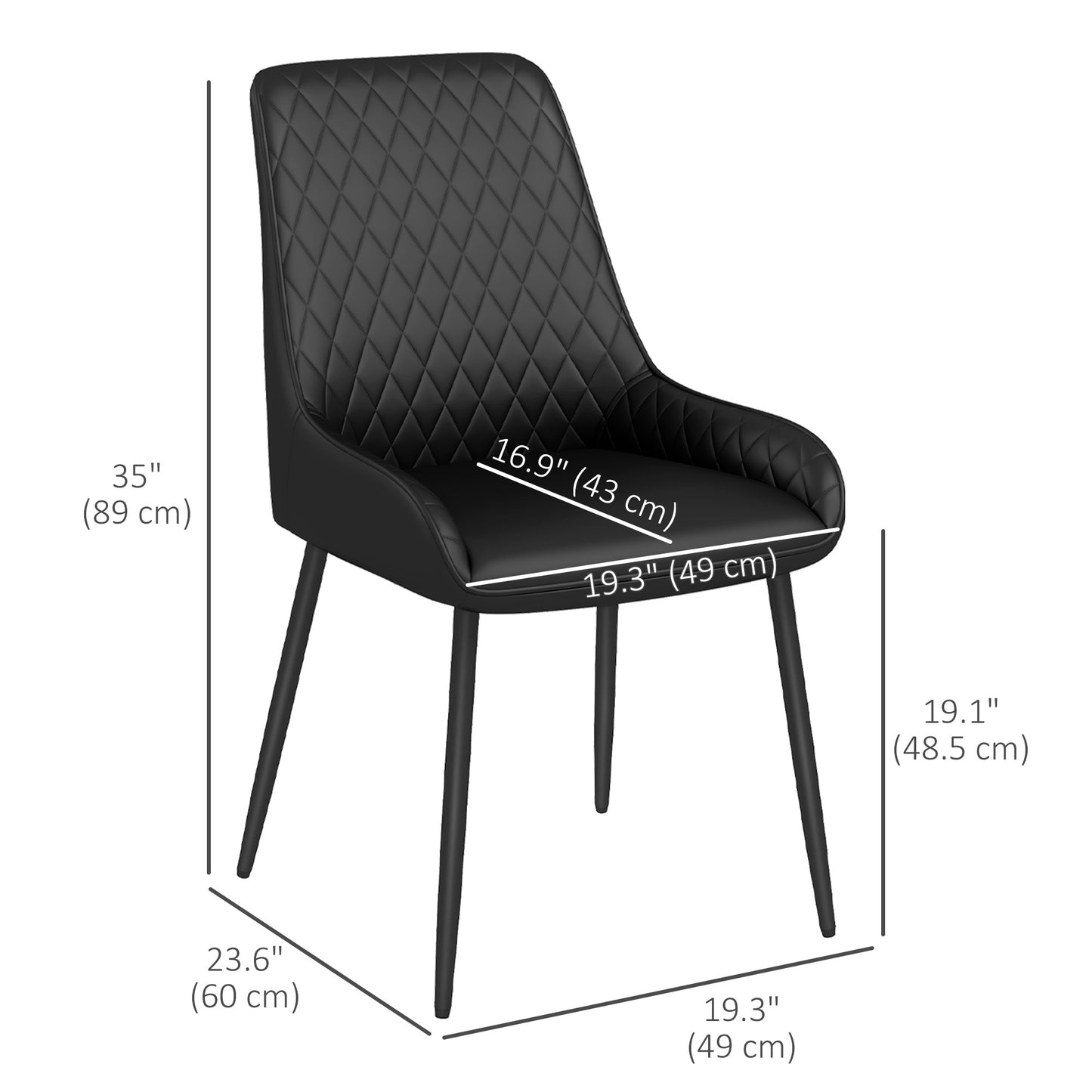 HOMCOM Upholstered Kitchen Chairs, Modern Dining Chairs Set of 2 with Diamond Tufting and Steel Legs for Dining Room, Black