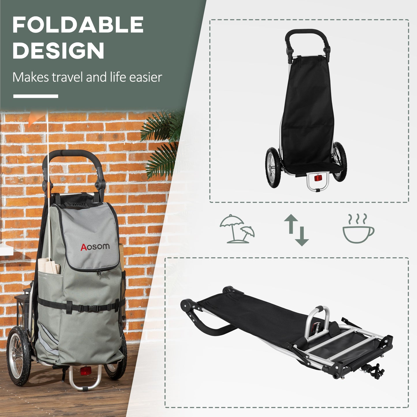 Soozier Bike Trailer, Bicycle Cargo Trailer with 12" Wheels, Reflective Strips, Outdoor Wagon Carrier with Aluminum Frame