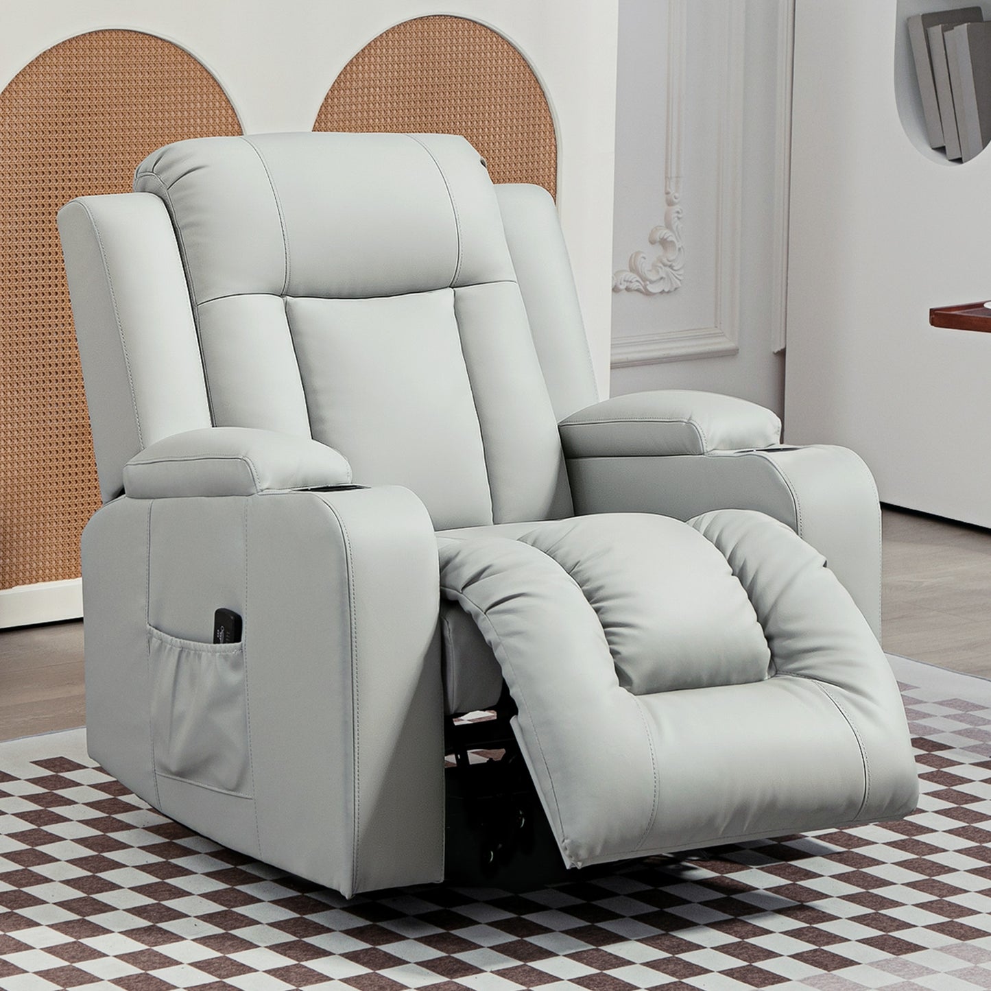 HOMCOM Swivel Massage Recliner Chair Rocker, Overstuffed Manual Reclining Sofa, PU Leather Rocking Chair with Side Pockets, Cup Holders, for Living Room, Nursery, Brown