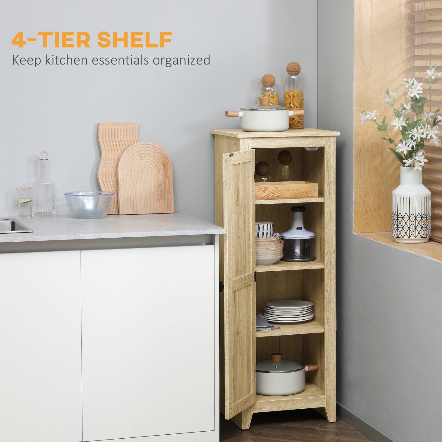HOMCOM 48" Farmhouse Kitchen Pantry Storage Cabinet with Barn Door, Kitchen Pantry Cabinet with Adjustable Shelves, Natural