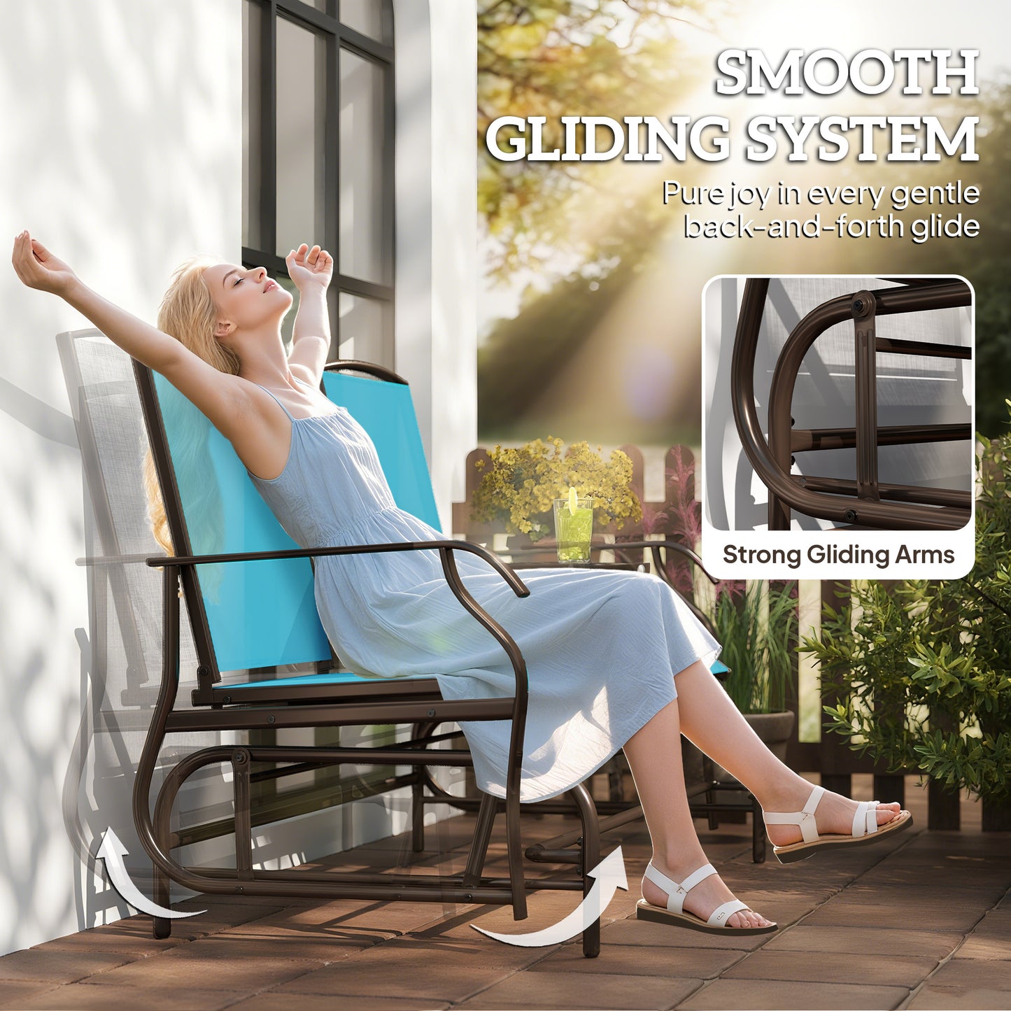 Outsunny Patio Glider Rocking Chair 2 Person Outdoor Loveseat Rocker Garden Furniture Bench, Grey