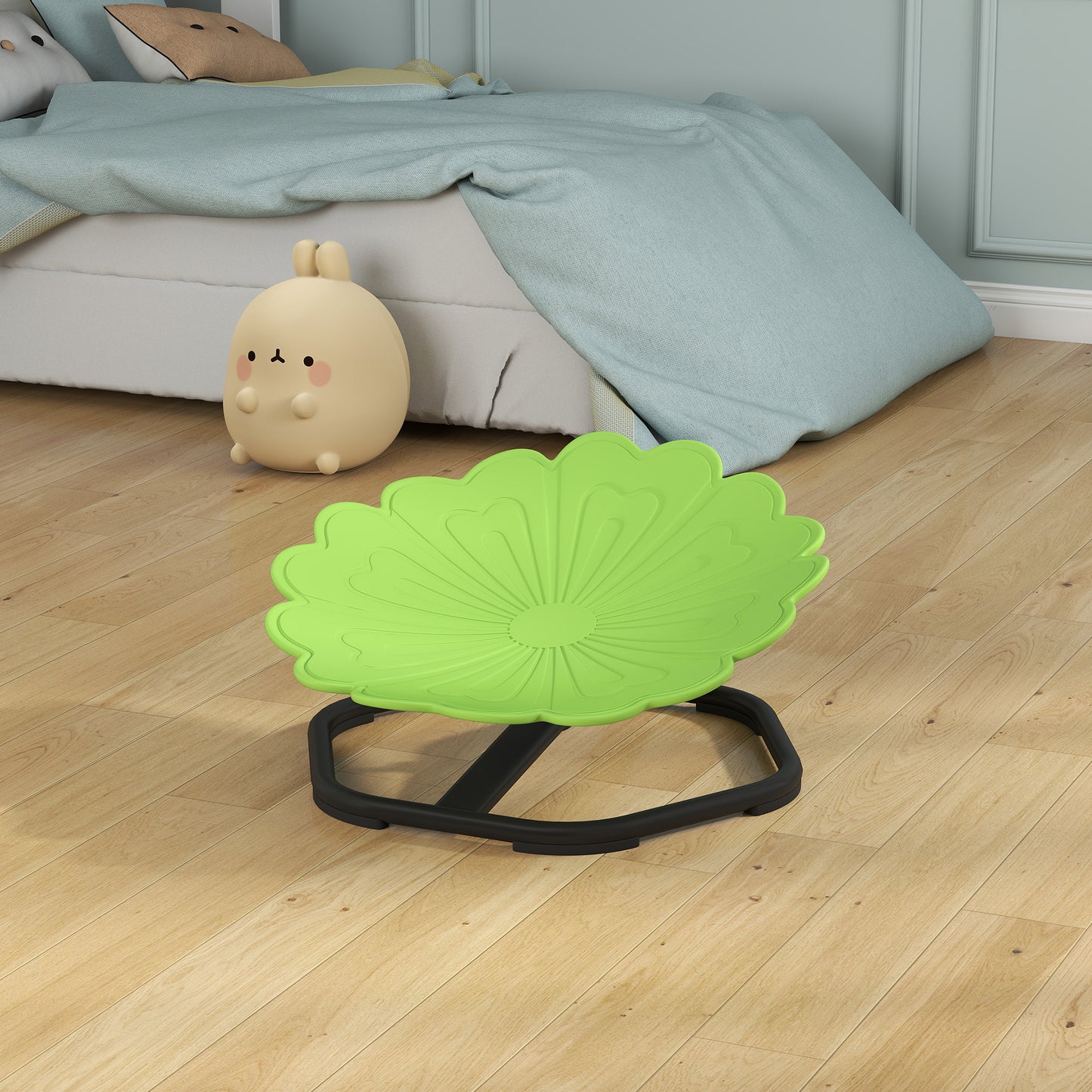 Qaba Flower-Shaped Kids Swivel Chair, Non-Slip Sit and Spin Sensory Chair for Training Body Coordination, Green
