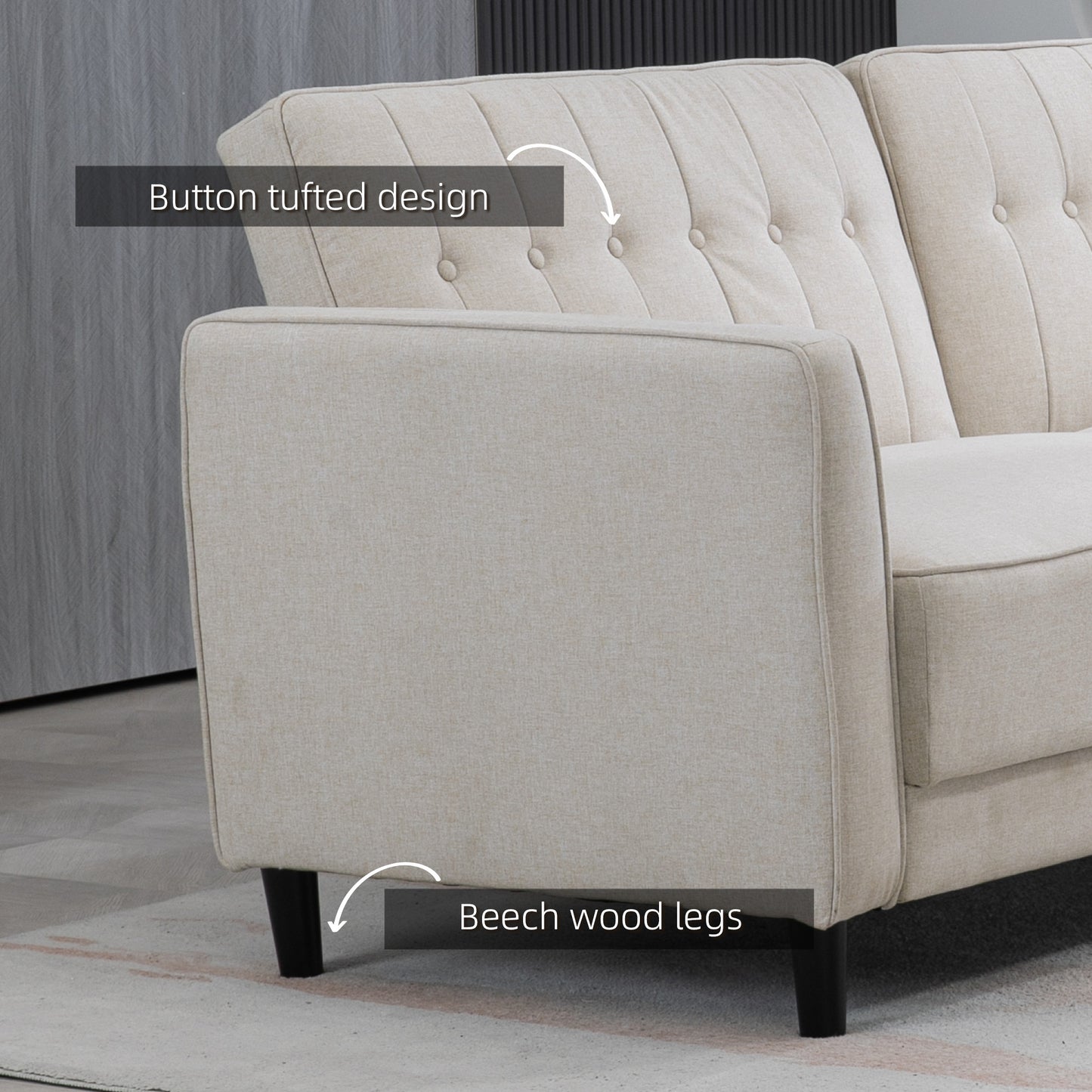 HOMCOM Convertible Bed with Couch, Button Tufted Fabric Sofa Bed with Adjustable Back for Living Room, Charcoal Grey