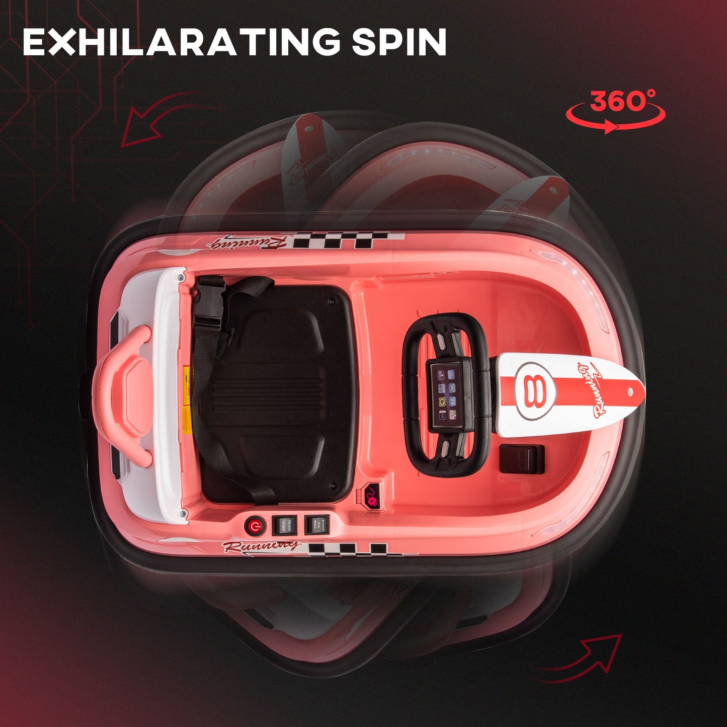 Aosom Kids Bumper Car, 6V 360° Rotation Electric Ride on Car, Twin Motors Battery Powered Toy with Music, Horn and Lights, Safety Belt, for Boys and Girls Aged 18-48 Months - Red