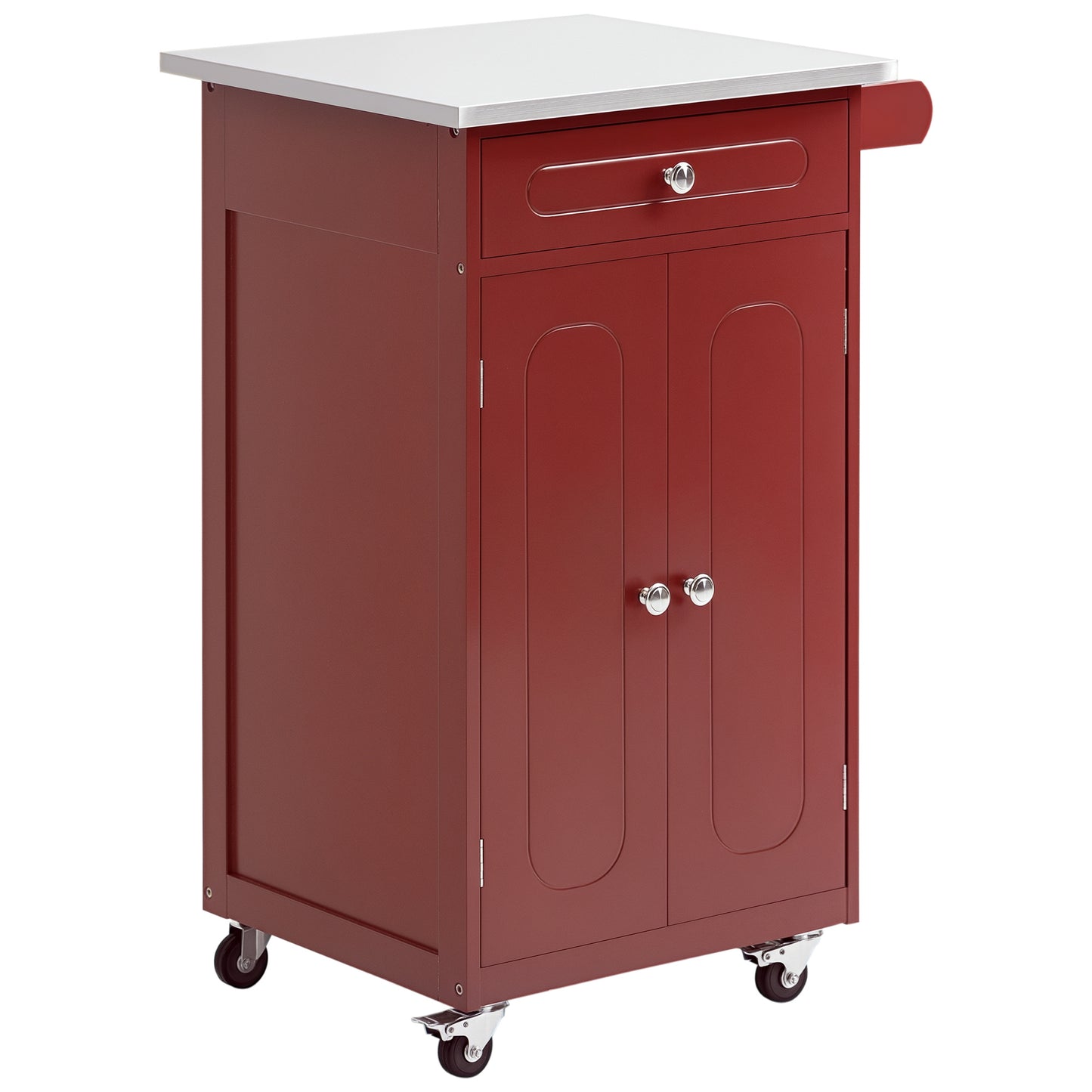 HOMCOM Kitchen Cart, Small Kitchen Island, Stainless Steel Top Utility Trolley on Wheels with Storage Drawer for Dining Room, Kitchen (White)