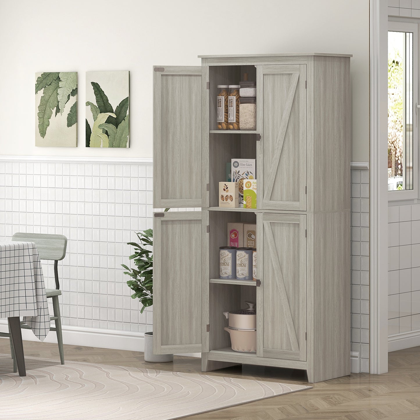 HOMCOM 72" Freestanding Storage Cabinet, Kitchen Pantry Cabinet with Doors and Shelves for Dining Room, White