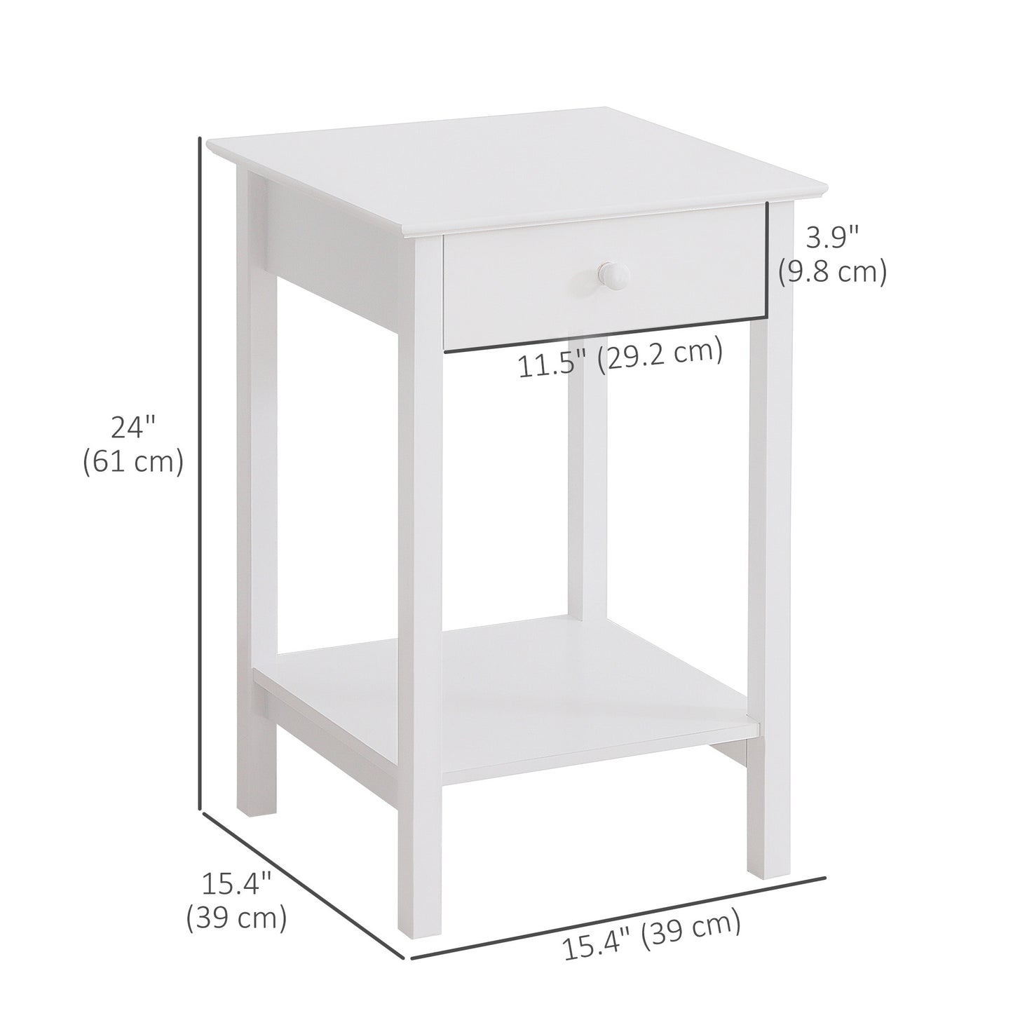 HOMCOM Multipurpose Bedside Table Night Stand W/ Drawer and Storage Shelf End Side Table Bedroom White
