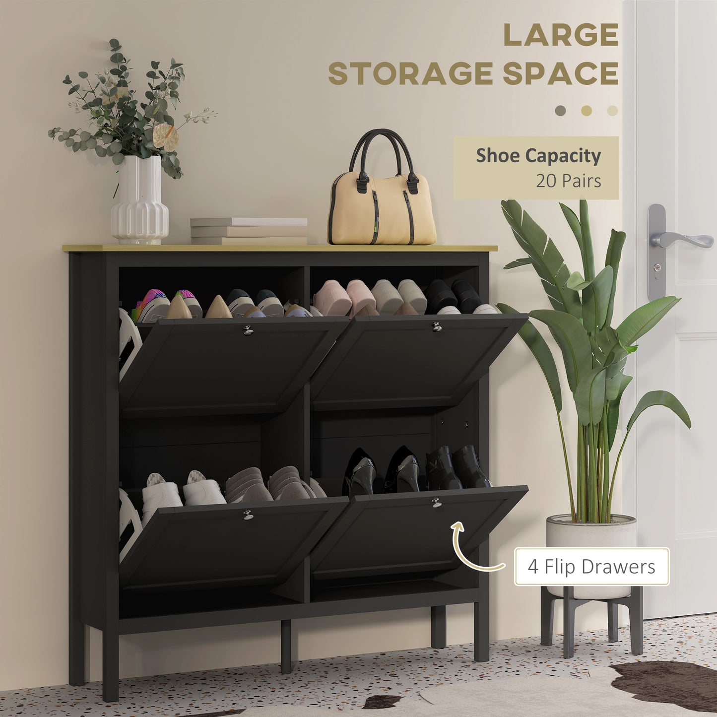 HOMCOM Entryway Shoe Storage Cabinet with 4 Flip Drawers, Adjustable Shelves, Narrow Shoe Cabinet for 20 Pairs of Shoes, White