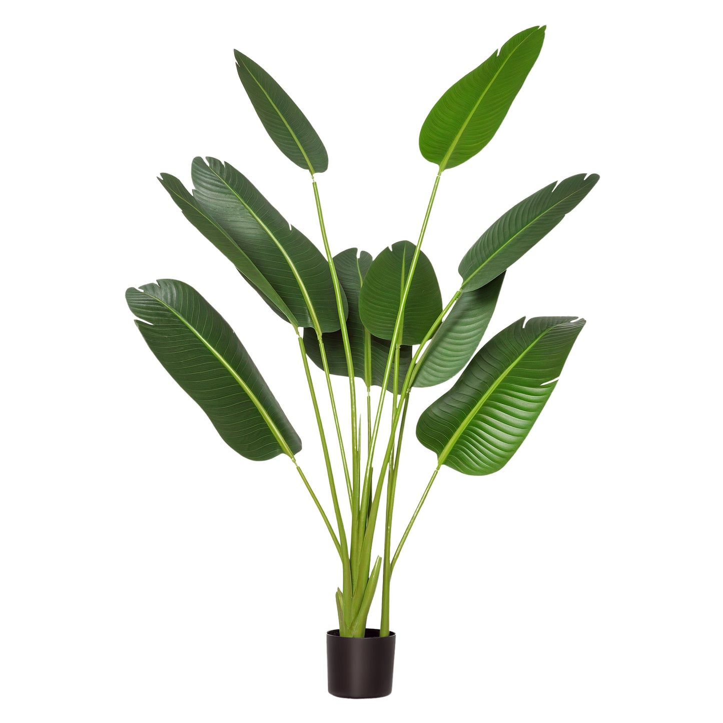 Outsunny 4FT Artificial Bird of Paradise Plant, Fake Tropical Palm Plant with 7 Banana Leaves in Pot, Faux Plant for Indoor , Green