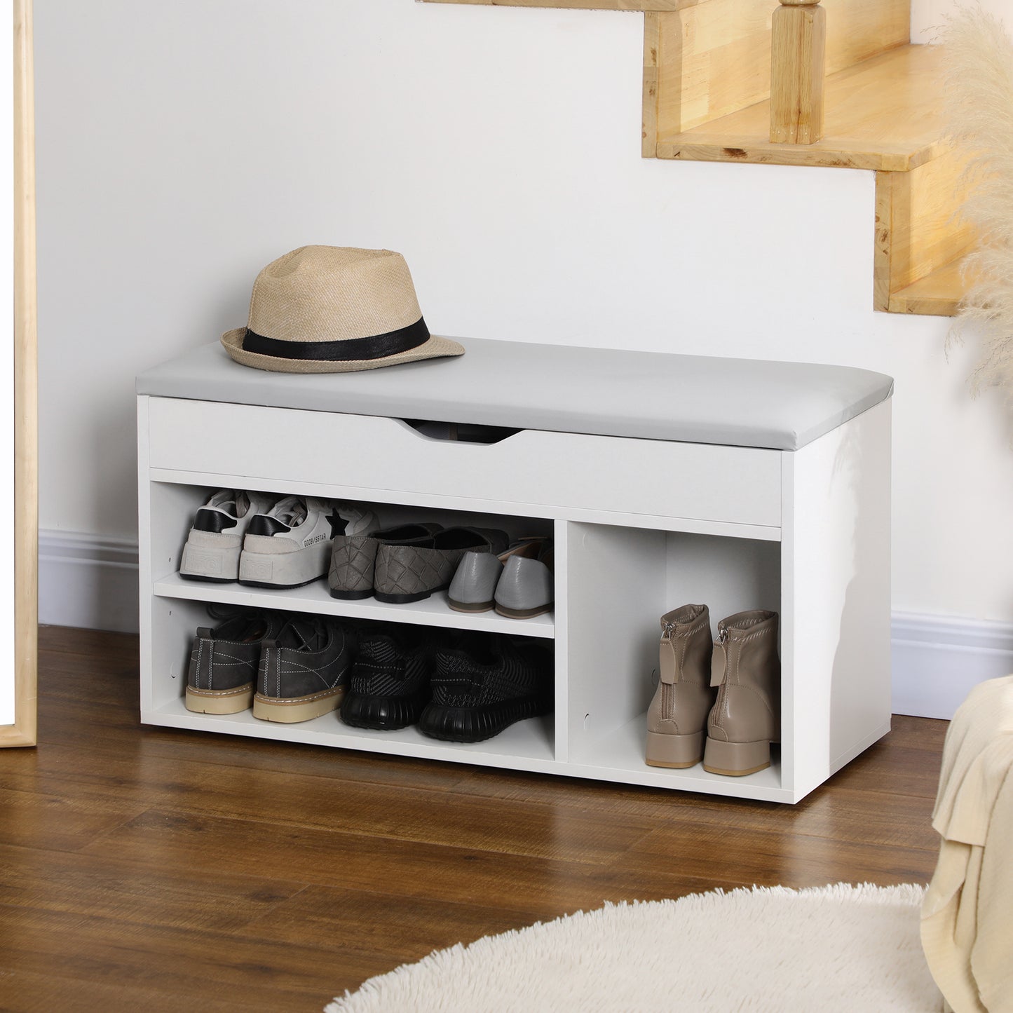 HOMCOM Shoe Bench Entryway Storage Rack with Padded Cushion, Hidden Storage for Hallway, Living Room, Black