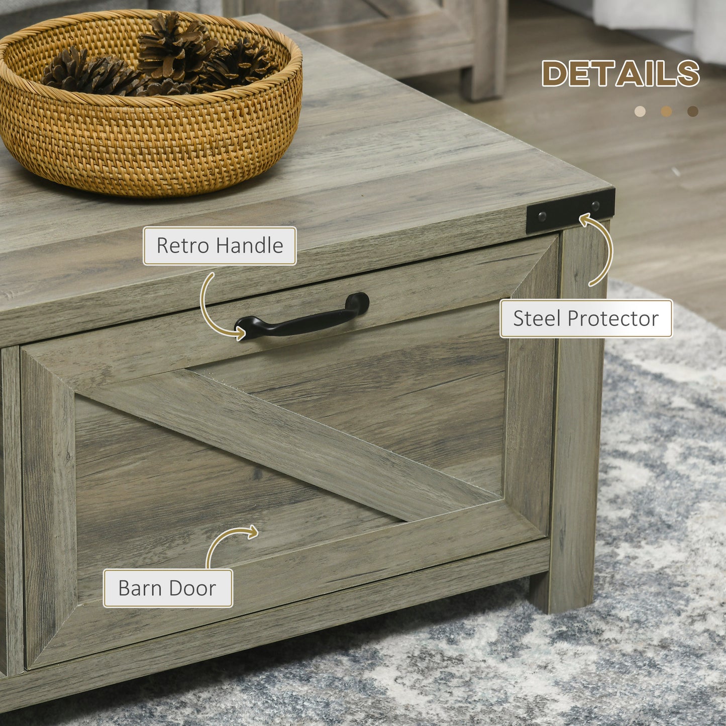 HOMCOM Industrial Coffee Table Side End Table with Drawer, Open Storage Shelf, Modern Farmhouse Furniture, for Living Room, Dining Room, Office, White Oak