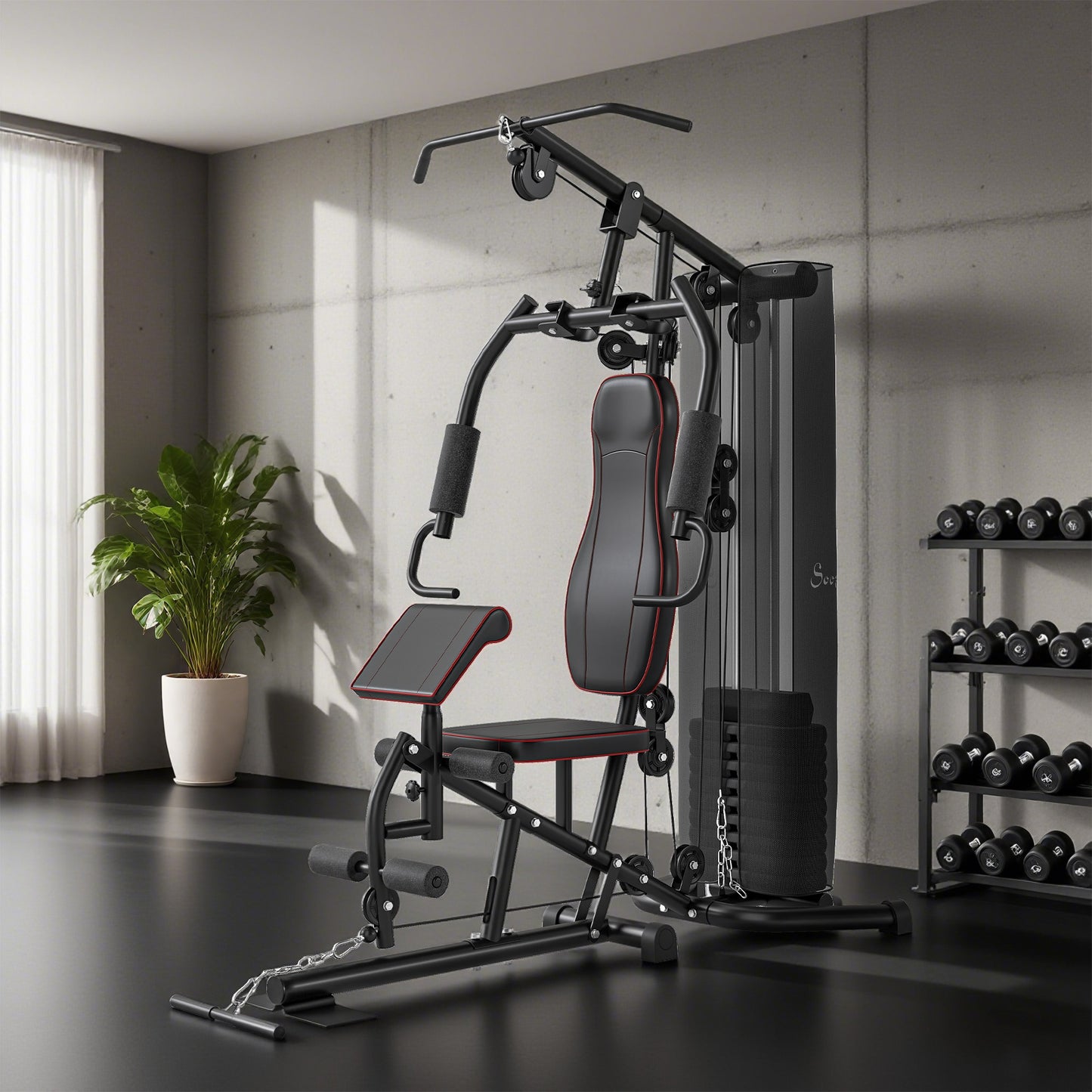 Soozier Multi-Exercise Home Gym Station with 99lbs Weight Stack, for Full Body Workout