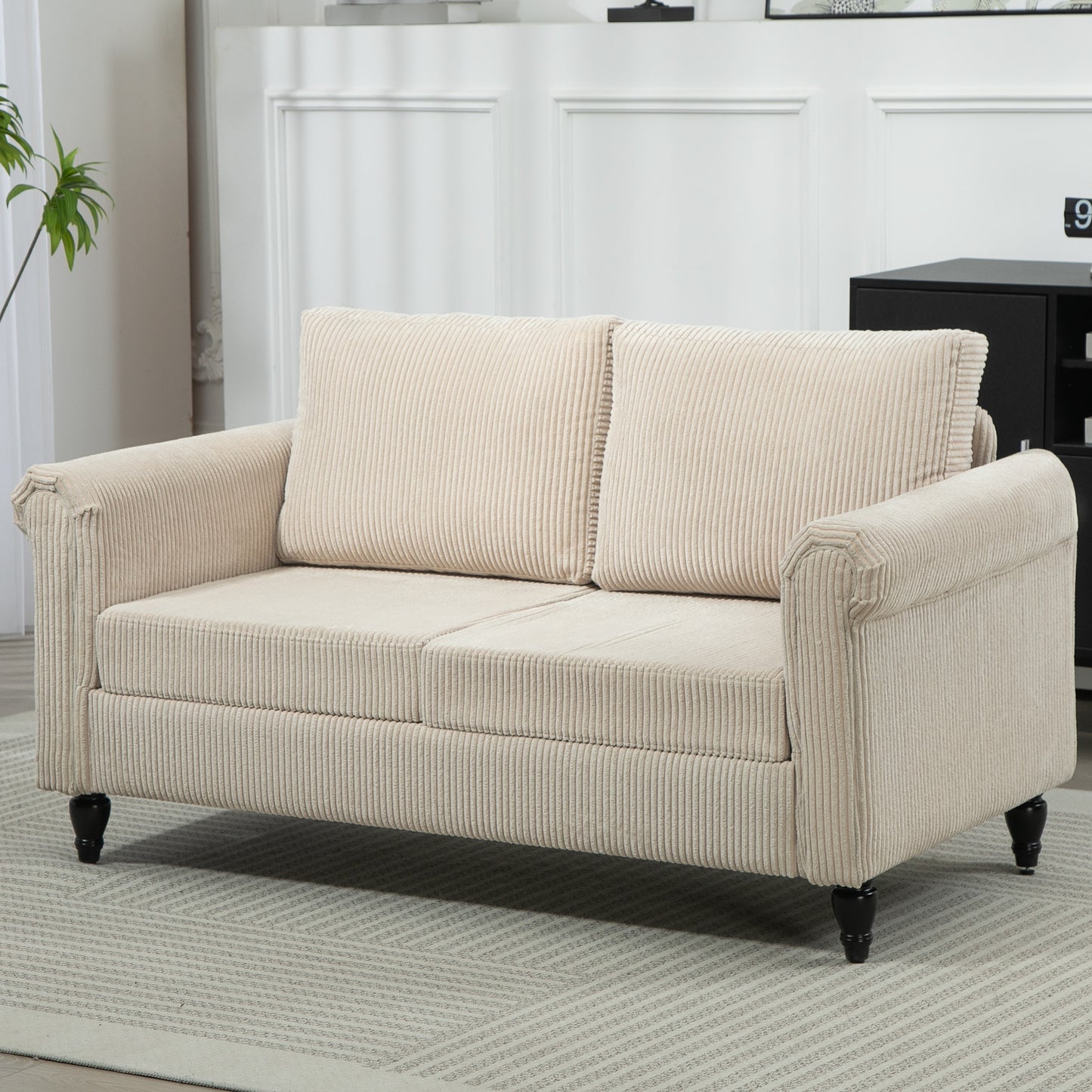 HOMCOM Vintage Loveseat, Upholstered Love Seat Furniture, Chenille-feel Fabric 2 Seater Sofa Couch with Rolled Arms, Gourd-Shaped Rubber Wood Legs for Living Room, Dark Grey