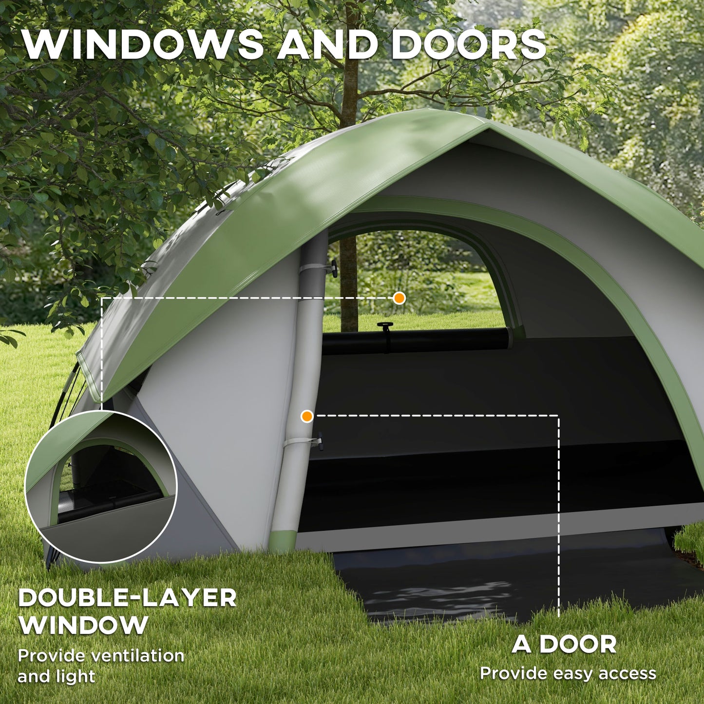 Outsunny 3000mm Waterproof Camping Tent for 2 Man, with Sewn-in Groundsheet and Carry Bag, Grey and Green