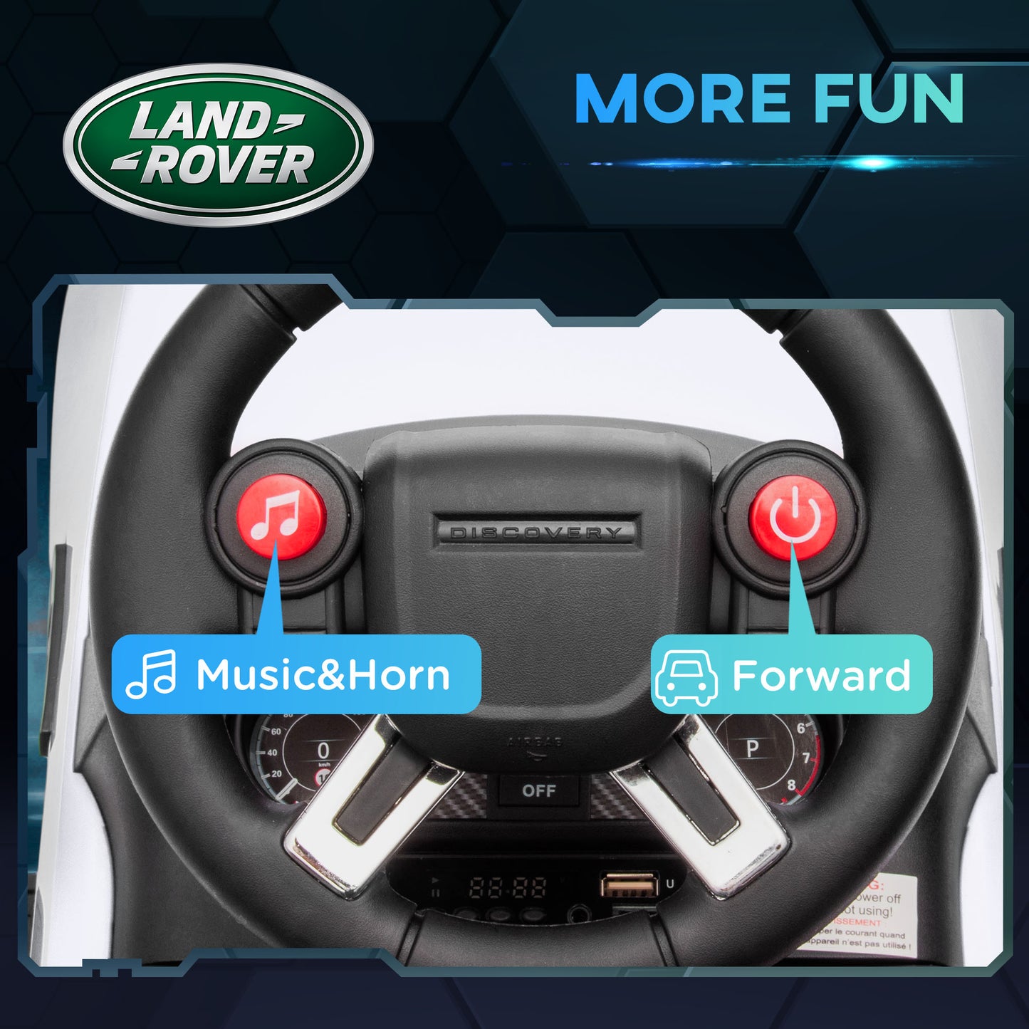 Qaba 2 in 1 6V Land Rover Licensed Electric Car for Kids, Sliding Car with Music Horn Headlights, for 18-60 Months White
