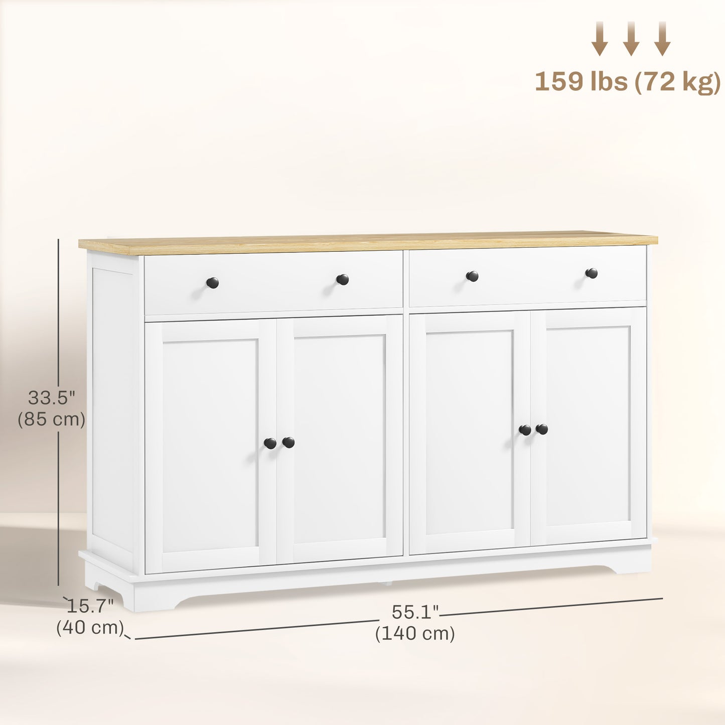 HOMCOM Modern Sideboard, Buffet Cabinet with Storage Drawers, Adjustable Shelves for Living Room, Dining Room, Entryway, White