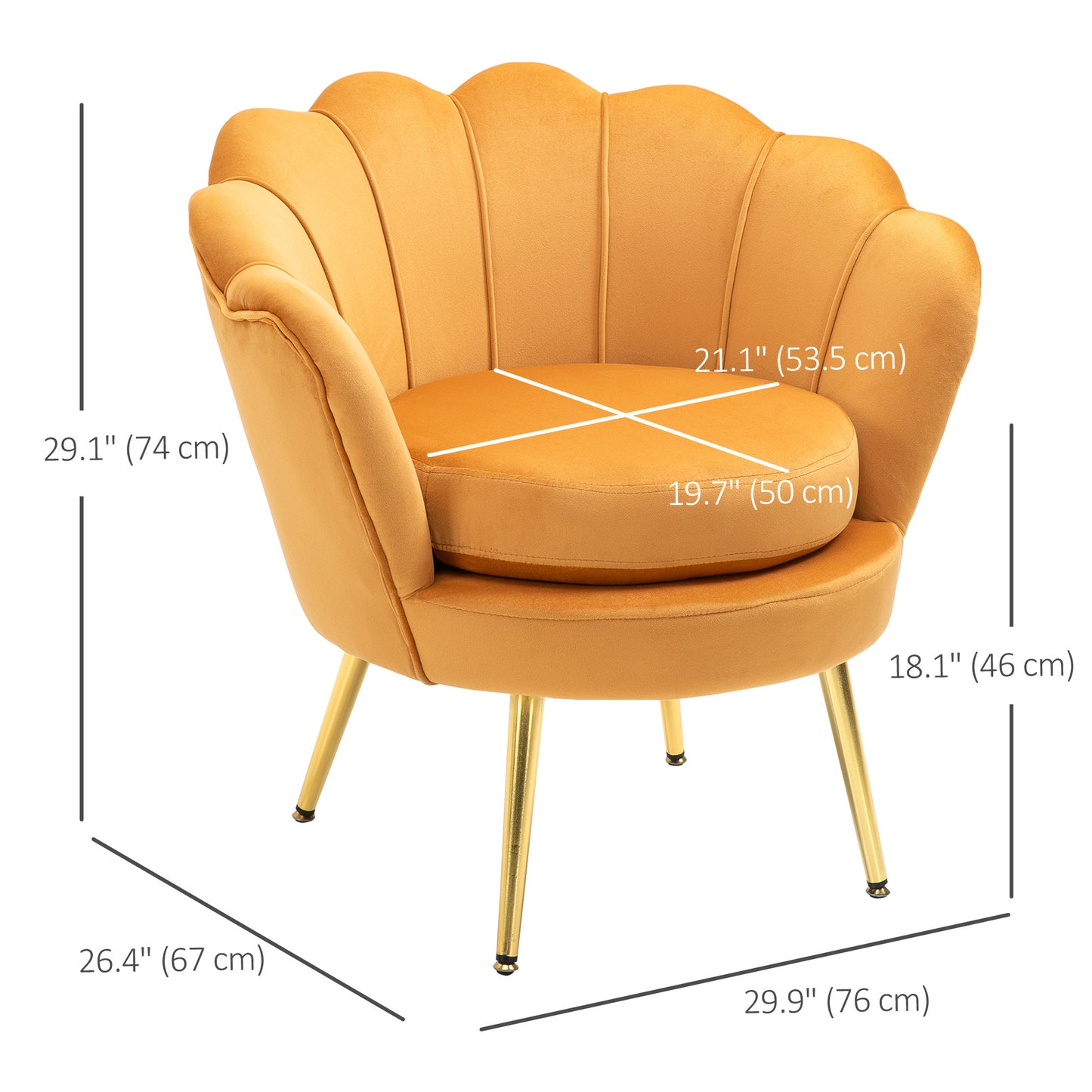 HOMCOM Modern Accent Chair, Velvet-Touch Fabric Leisure Club Chair with Gold Metal Legs for Bedroom, Blue