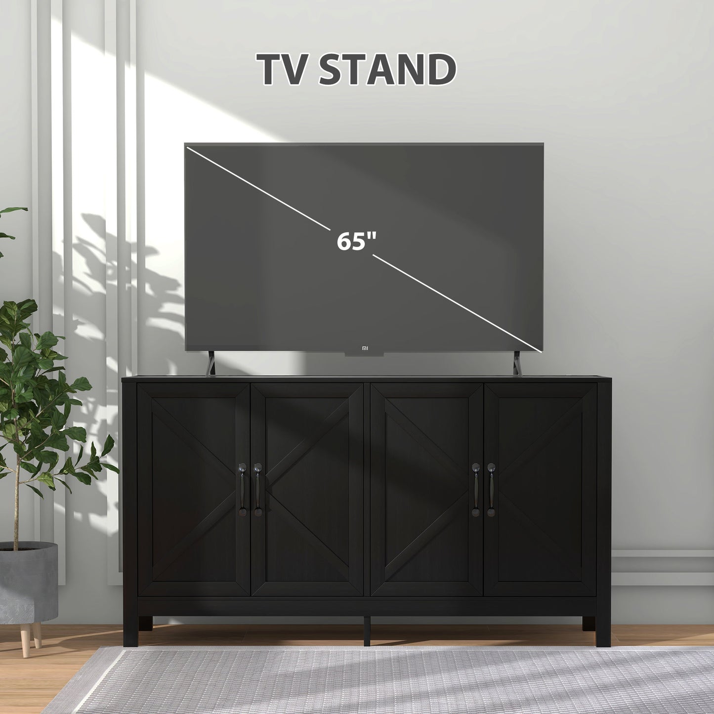 HOMCOM Sideboard Buffet, Storage Cabinet with Barn Door and Adjustable Shelf, TV Stand for TVs up to 65 Inches, Black Oak