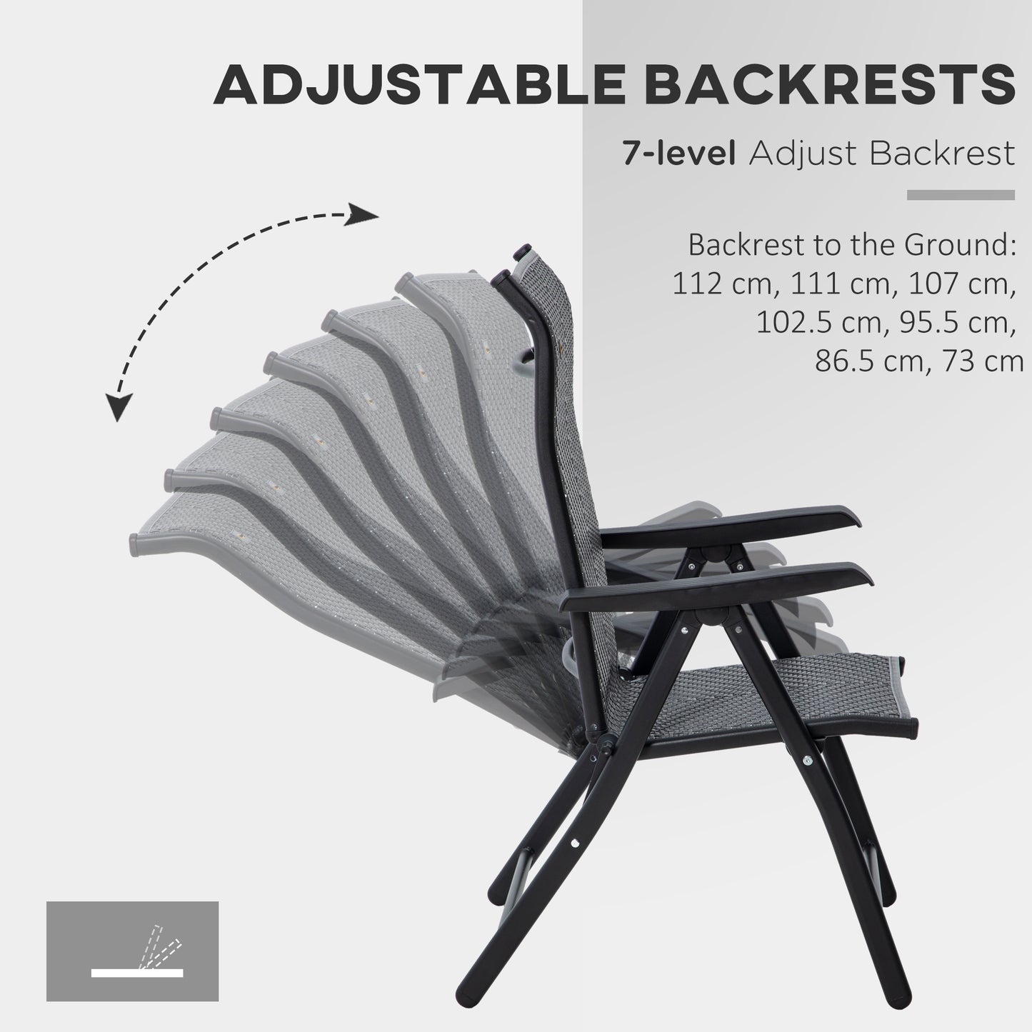 Outsunny 2PCs Outdoor Wicker Folding Chairs with Adjustable Backrest, Grey