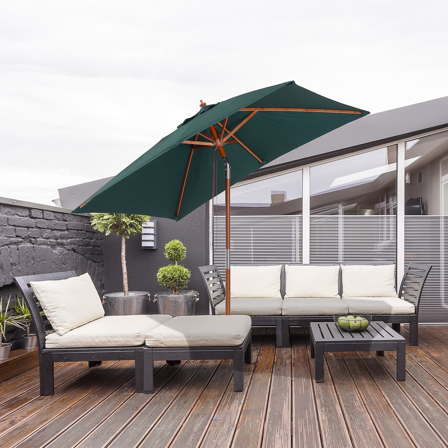Outsunny 6.6x5ft Square Market Parasol, Wooden Patio Umbrella with Tilt Mechanism and 6 Bamboo Ribs, Garden Sunshade, Wine Red