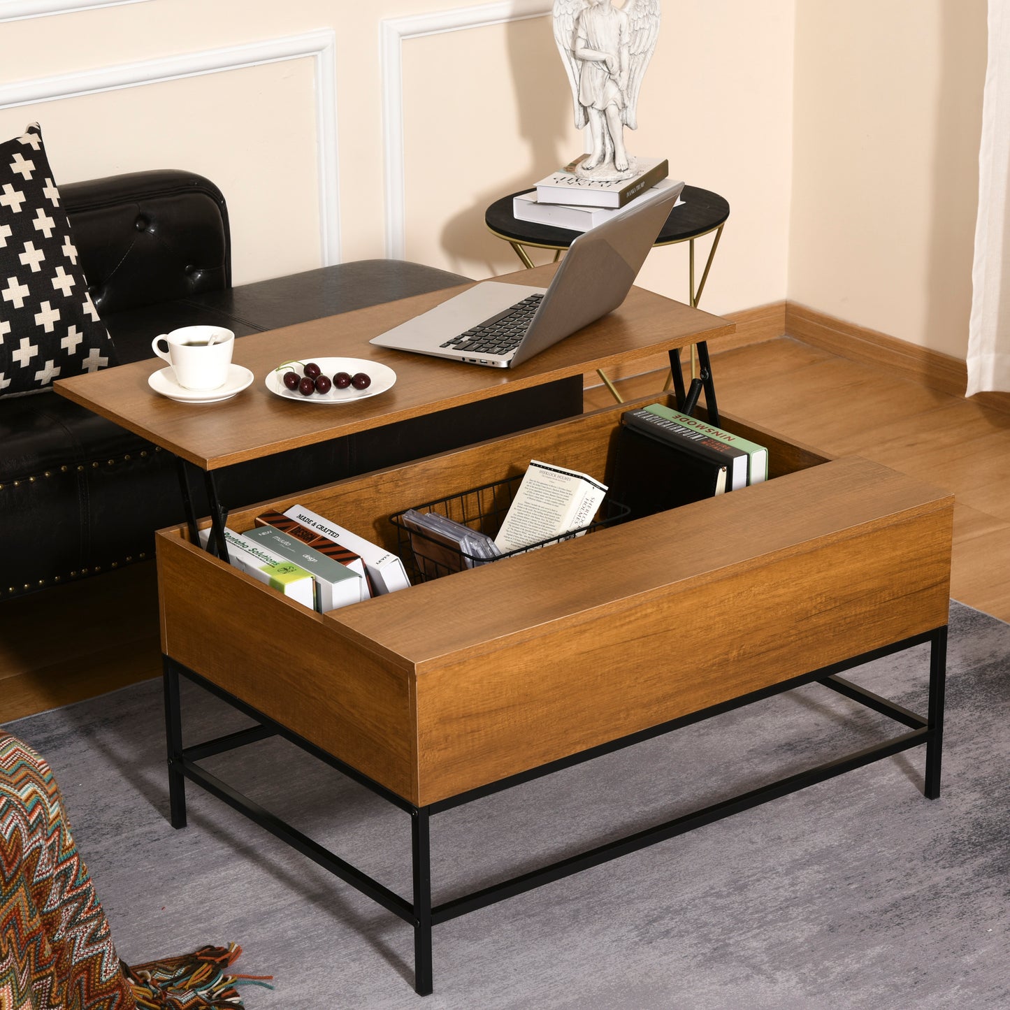 HOMCOM Lift Top Coffee Table with Hidden Storage Compartment Lift Tabletop Center Table for Living Room, Grey