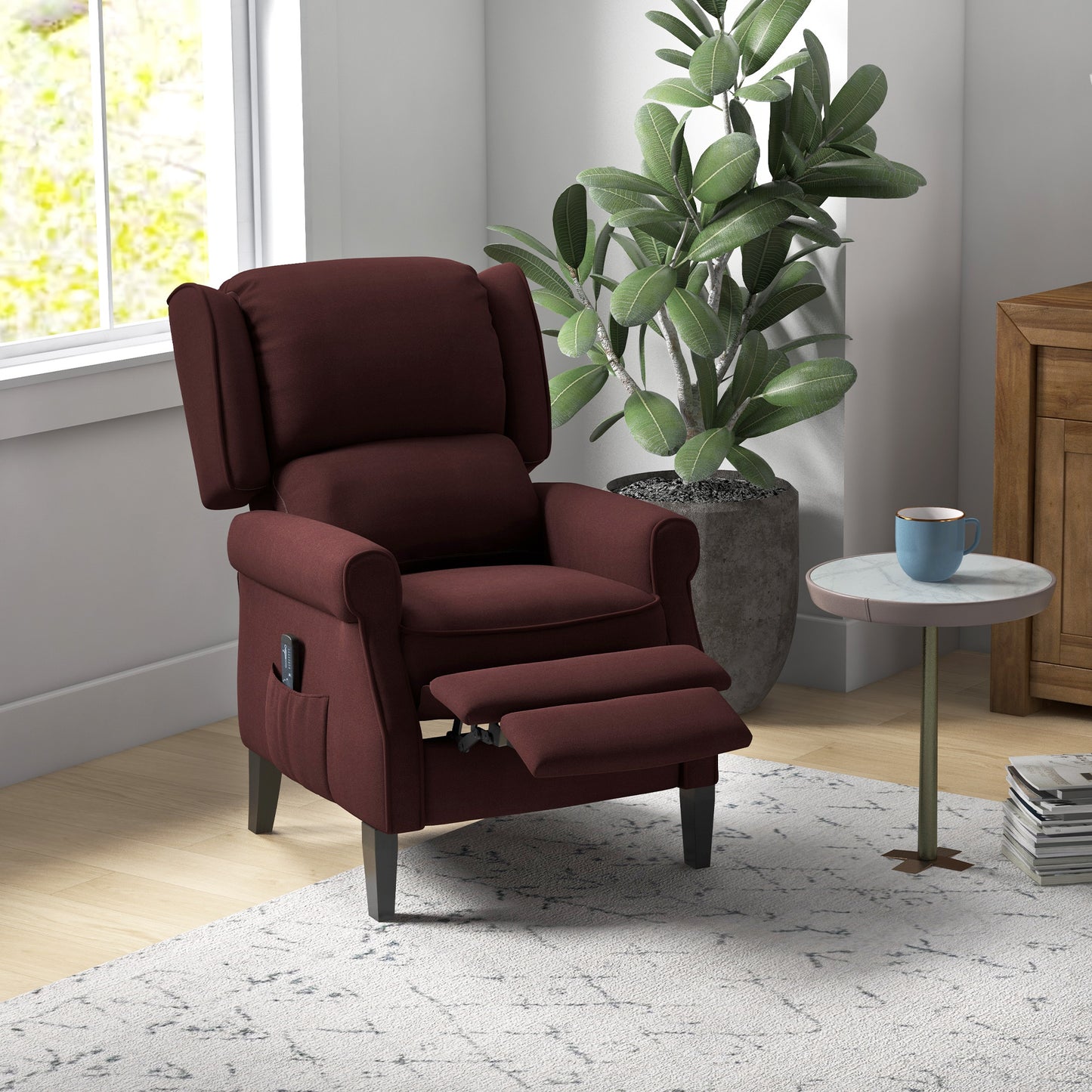 HOMCOM Massage Recliner Chair for Living Room, Push Back Recliner Sofa, Suede Wingback Reclining Chair with Extendable Footrest, Wood Legs, Remote Control, Side Pockets, Black