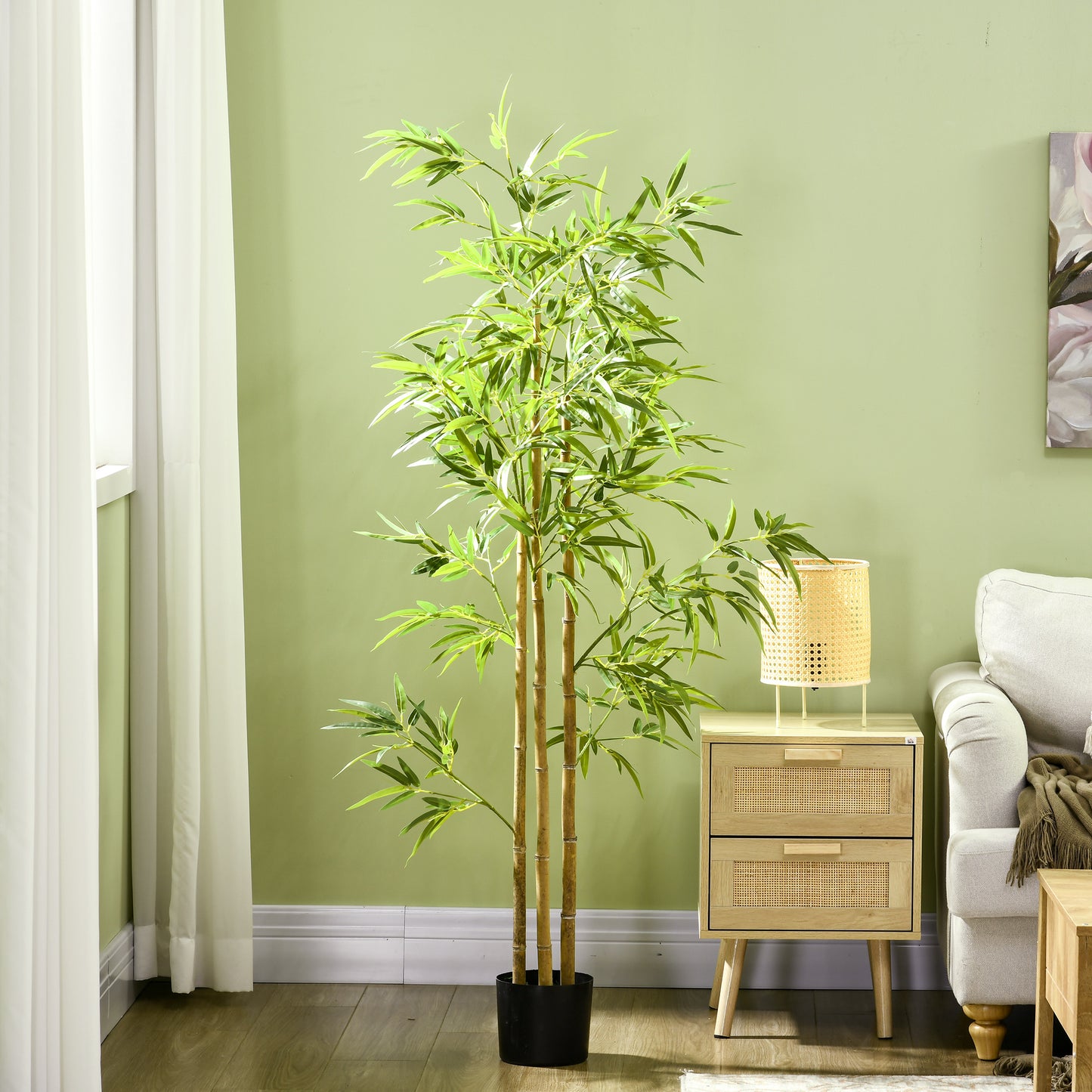 HOMCOM 6ft Artificial Tree, Indoor Fake Bamboo with Pot, for Home Office Living Room Decor