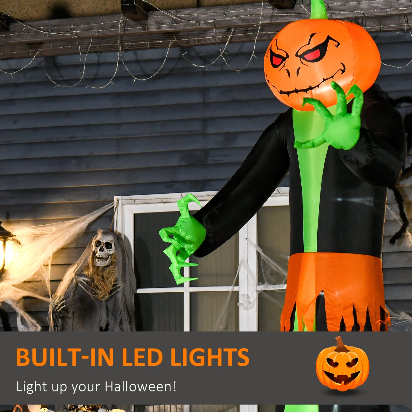 HOMCOM 7ft Inflatable Halloween Decoration Pumpkin Reaper, Blow-Up Outdoor LED Yard Display with Lights for Garden, Party, Holiday