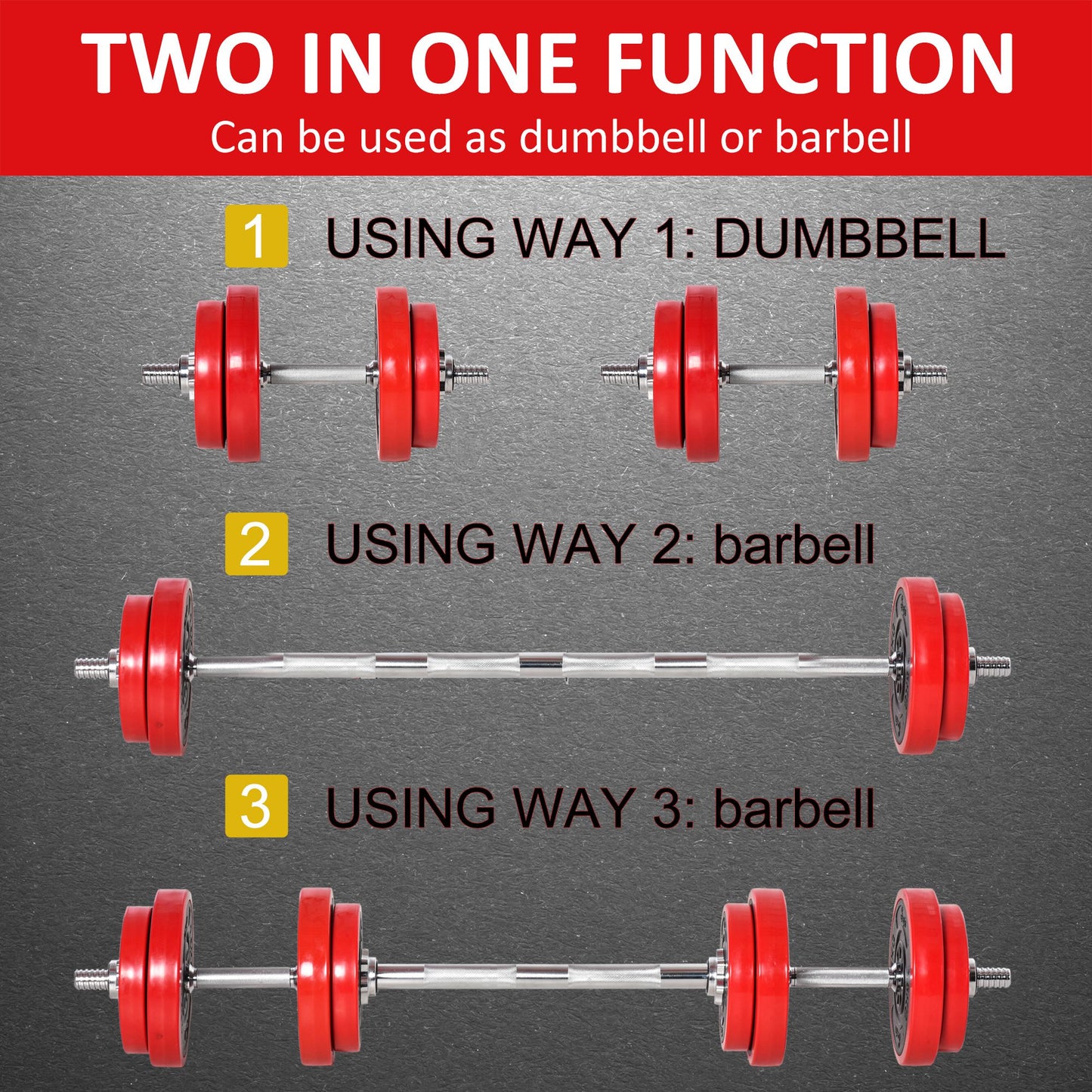 Soozier 44lbs 2-In-1 Dumbbell & Barbell Adjustable Set Strength Muscle Exercise Fitness Plate Bar Clamp Rod Home Gym Sports Area