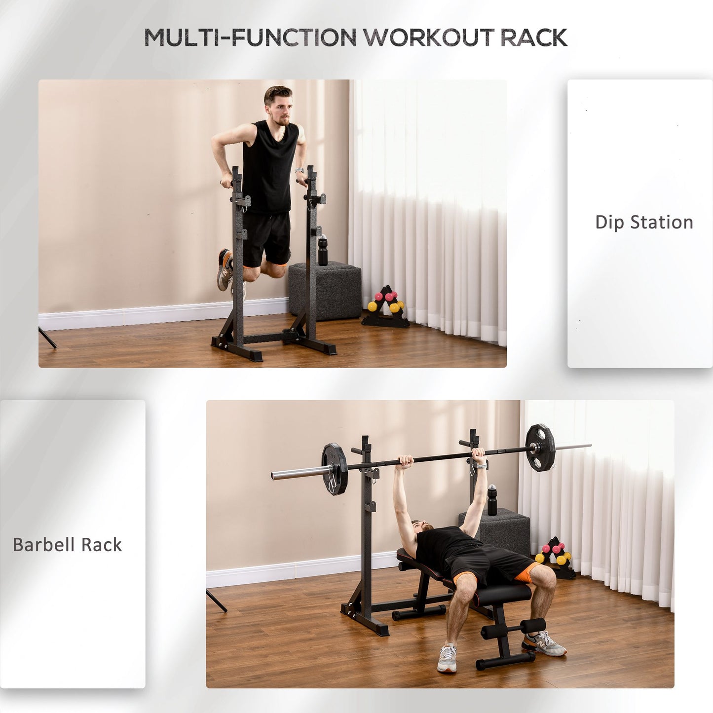 Soozier Adjustable Bench Press Rack, Multi-Function Squat Rack for Home Gym Strength Training, Black
