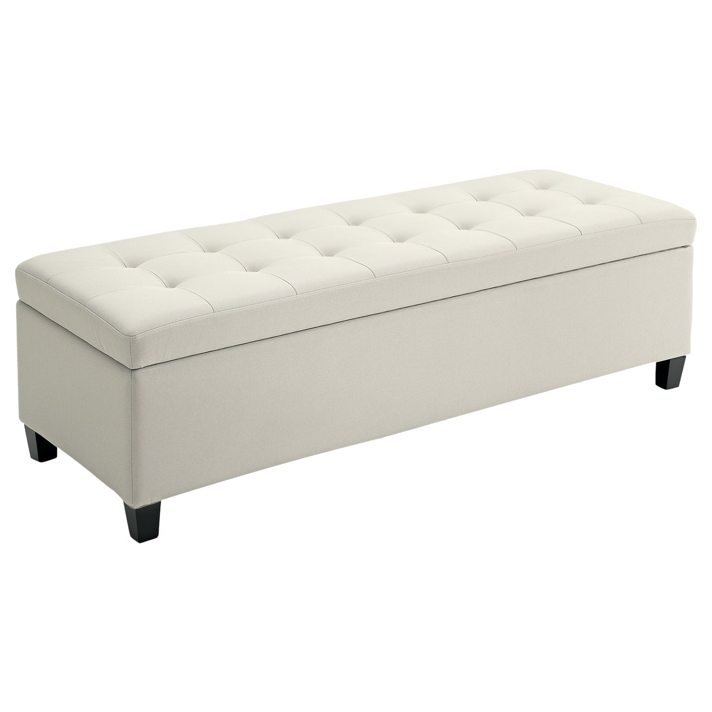 HOMCOM Rectangular Entry Bench, Tufted Upholstered Linen Fabric Wood Feet Storage Ottoman Bench, Beige