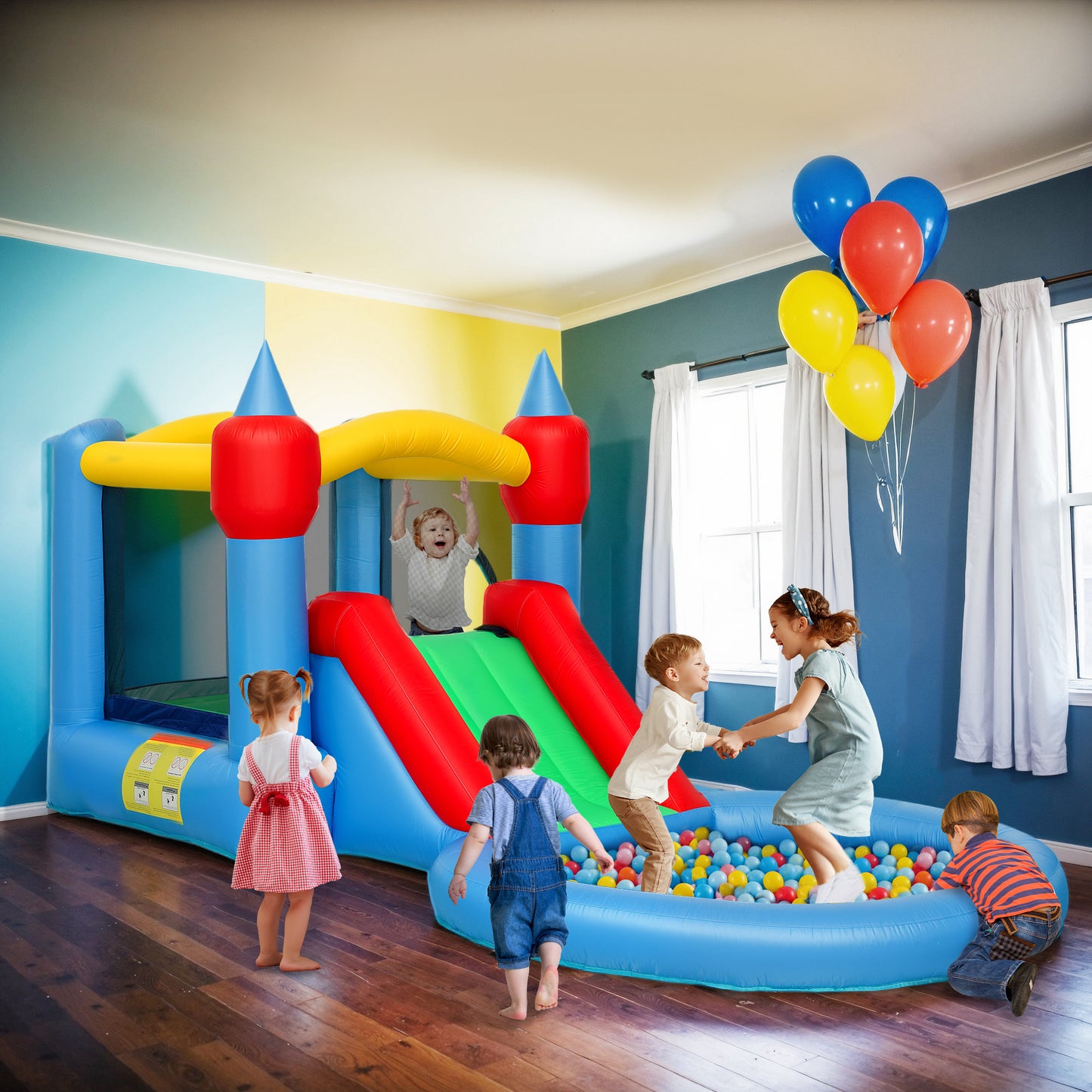 Qaba Bouncy Castle for Kids with 550W Blower, Water Slide, 2 Splash Pools, Basketball Hoop, Dart Board,12.6' x 9.5' x 5.9'
