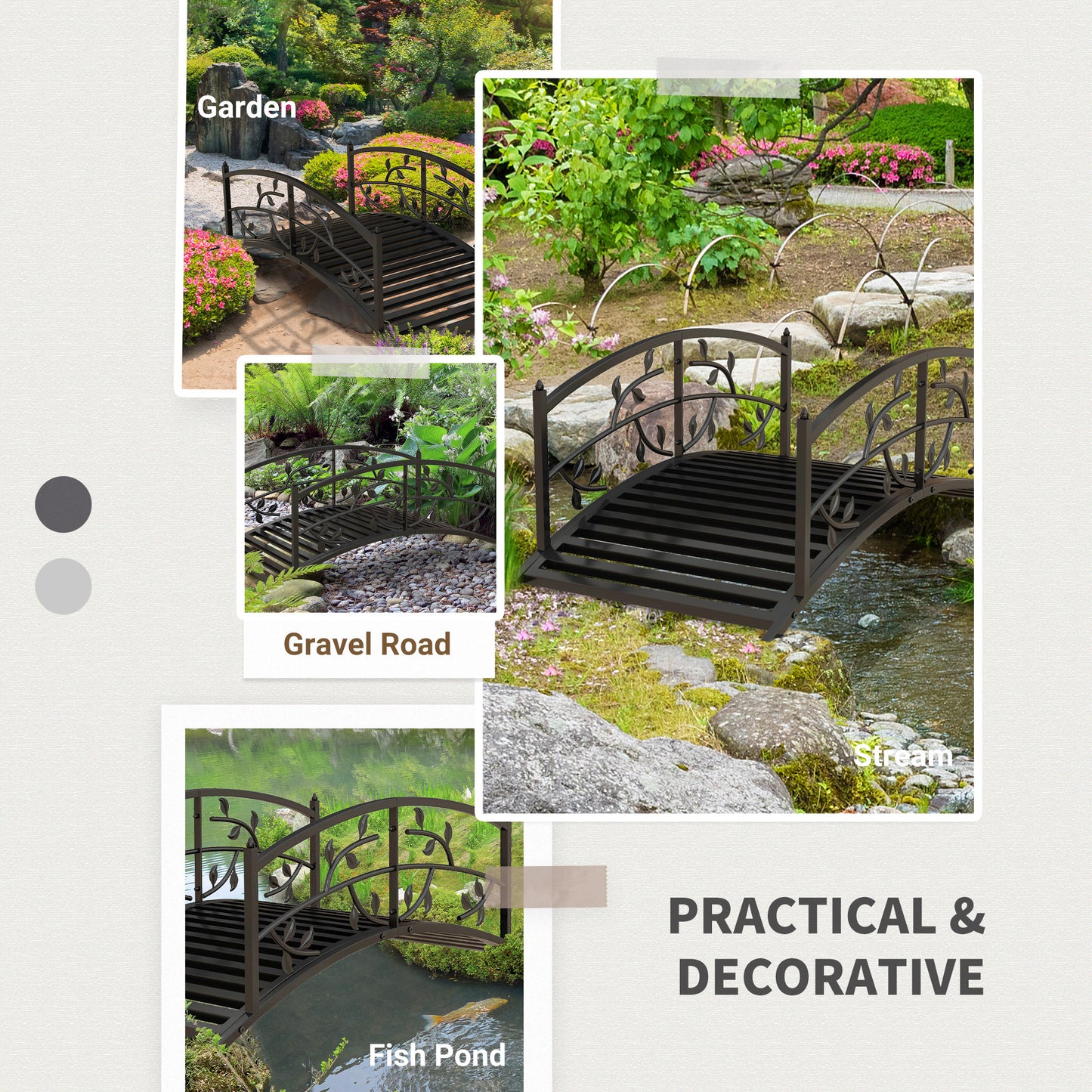 Outsunny 3.3FT Classic Garden Bridge with Safety Railings Arc Footbridge Decorative Pond Bridge for Backyard Creek Stream, Black