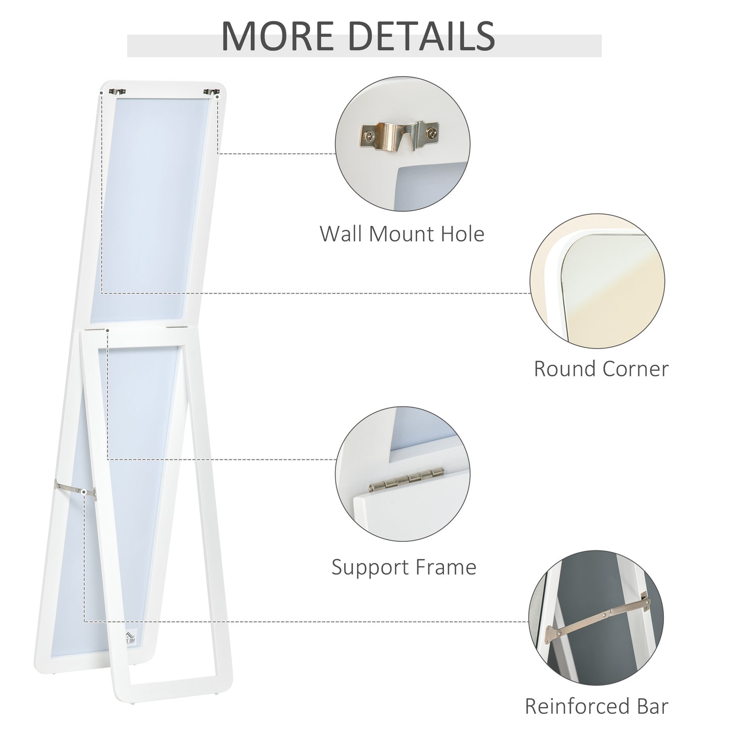 HOMCOM Full Length Mirror for Bedroom, Free Standing Dressing Mirror, Wall Mirror with Wood Frame, 15" x 61", Black