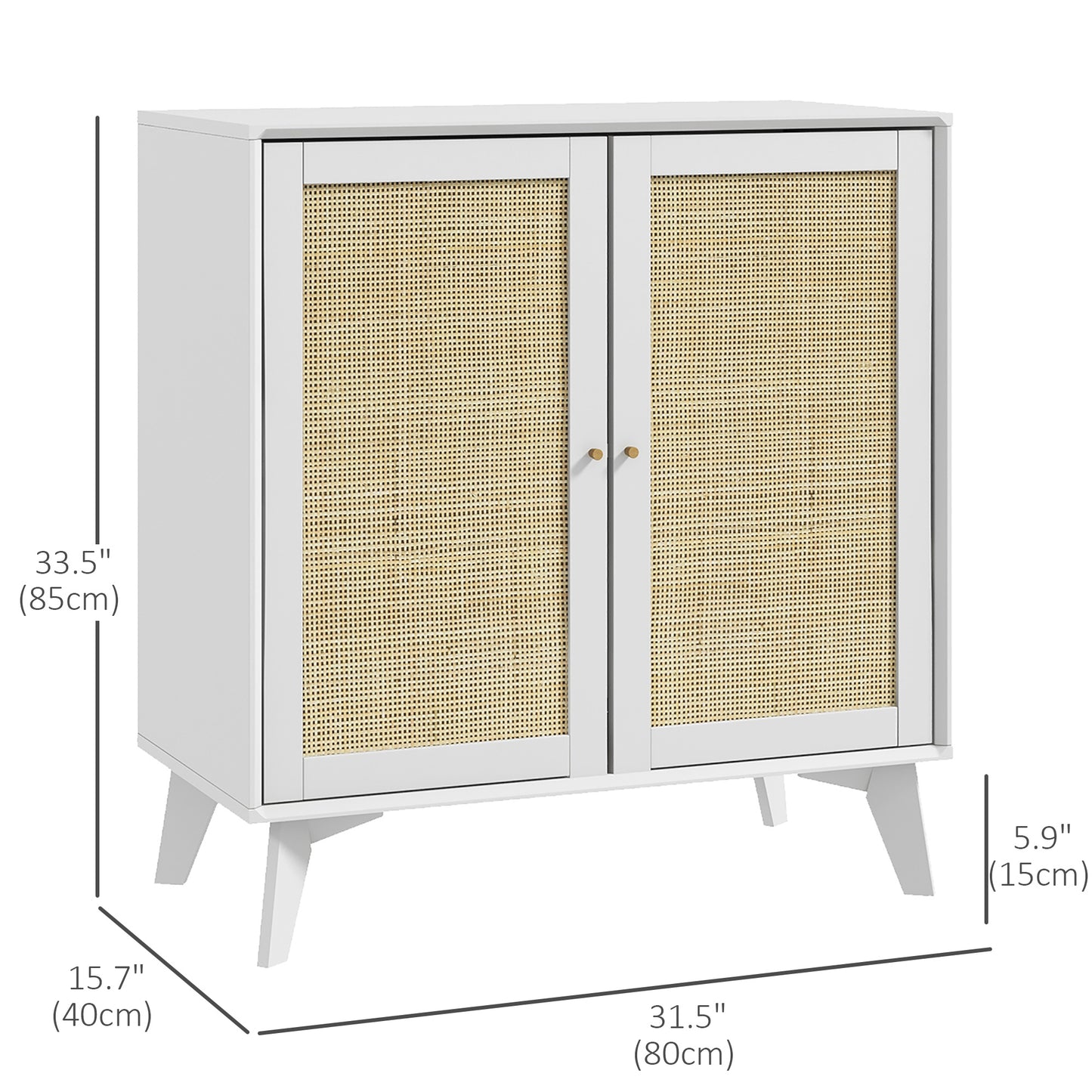 HOMCOM Boho Sideboard Cabinet, Freestanding Sideboards and Buffets with 2 Rattan Doors and Adjustable Shelf
