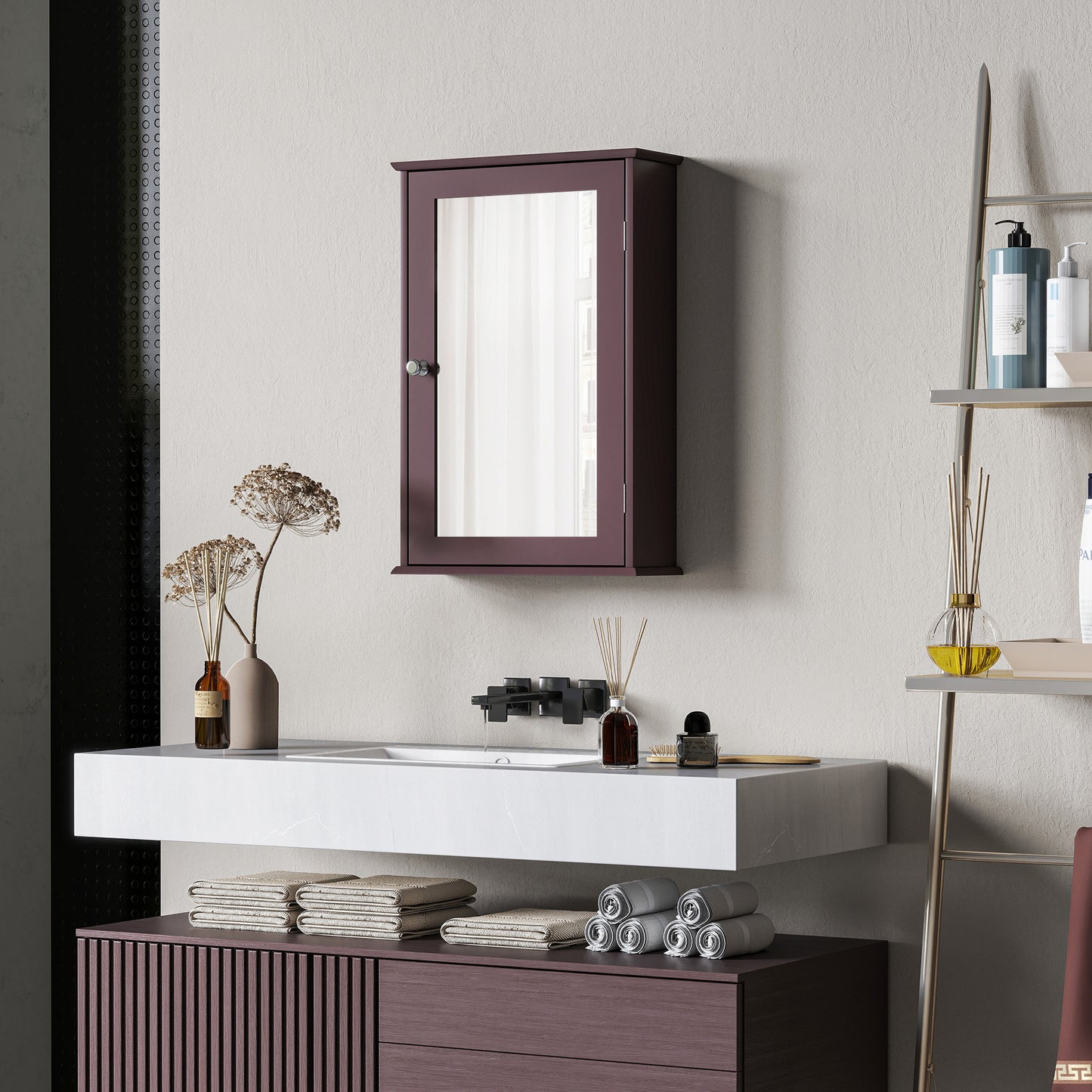 kleankin Bathroom Mirror Cabinet, Wall Mounted Medicine Cabinet with Door and Shelves, White