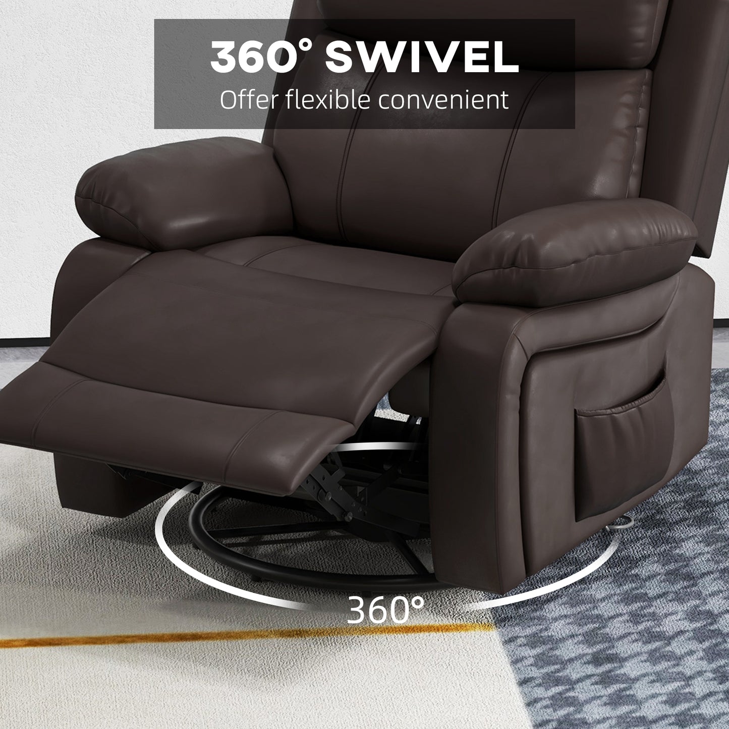 HOMCOM PU Leather Reclining Chair with Vibration Massage Recliner, Swivel Base, Rocking Function, Remote Control, Black