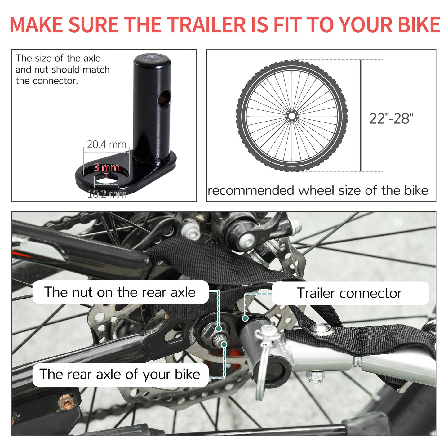 Aosom Bike Cargo Trailer Bicycle Luggage Carrier Cart with Cover Black Red