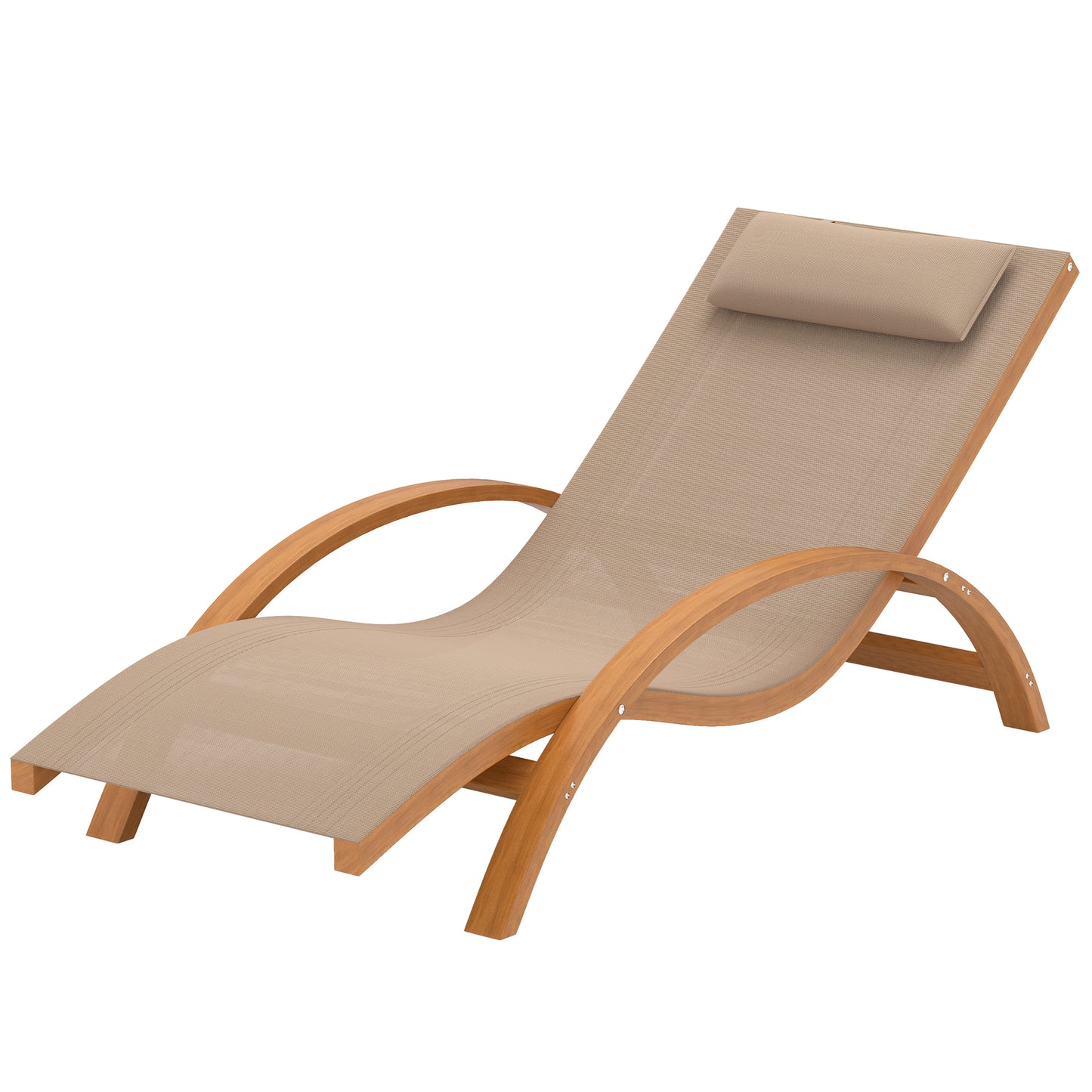 Outsunny Outdoor Wood Chaise Lounge Chair Recliner Patio Camping with Headrest, Teak & Black