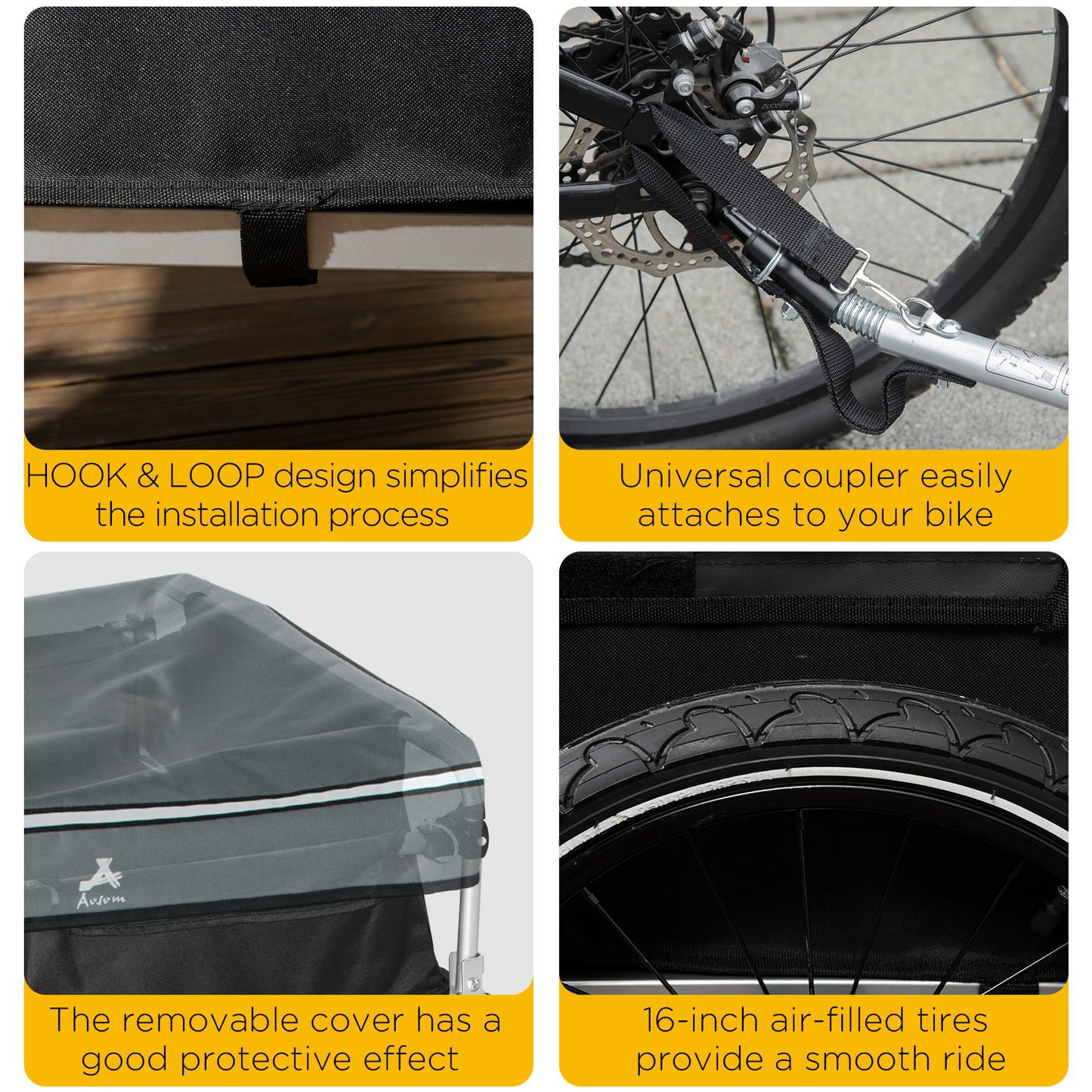 Aosom Bike Cargo Trailer Bicycle Luggage Carrier Cart with Cover Black Red