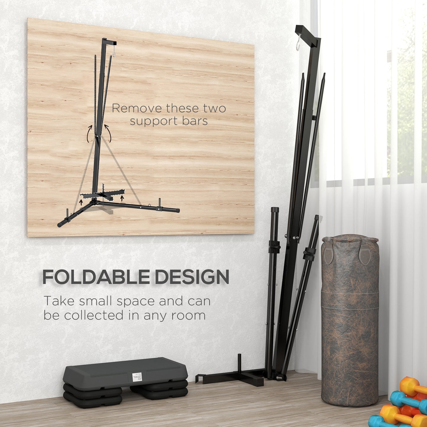 Soozier Foldable Punch Bag Stand, Adjustable Height Heavy Bag Stand with Weighted Base, Freestanding for Home Gym, Stand Only