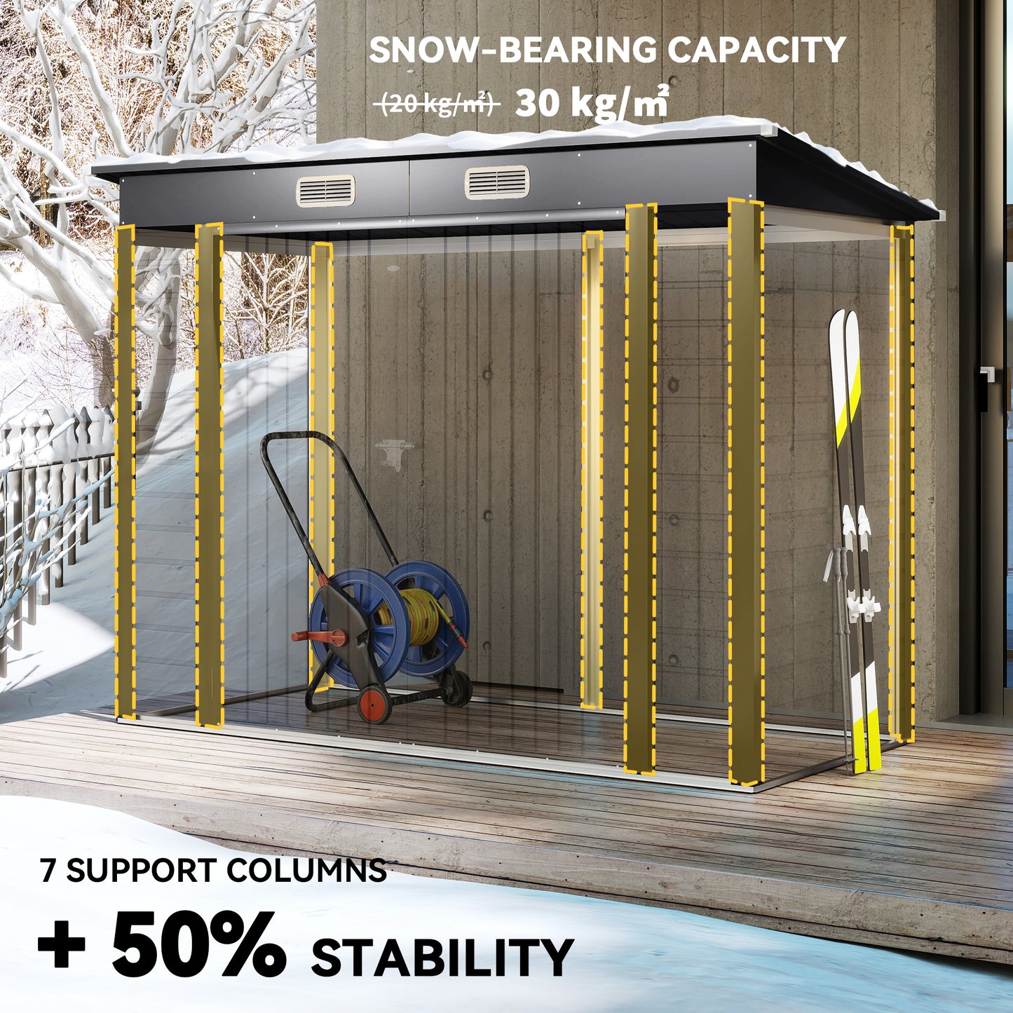 Outsunny 8 x 4FT Galvanized Garden Storage Shed, Metal Outdoor Shed with Double Doors and 2 Vents, Grey