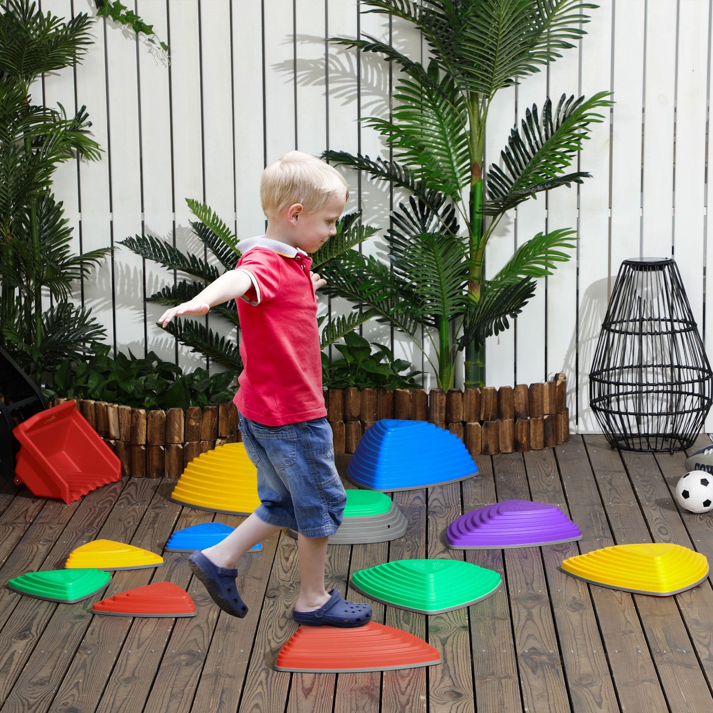 Outsunny 11PCs Larger Size Balance Stepping Stones for Kids with Non-slip Bottom, Stackable Obstacle Course Outdoor Indoor, Play River Rocks with Starfish Style