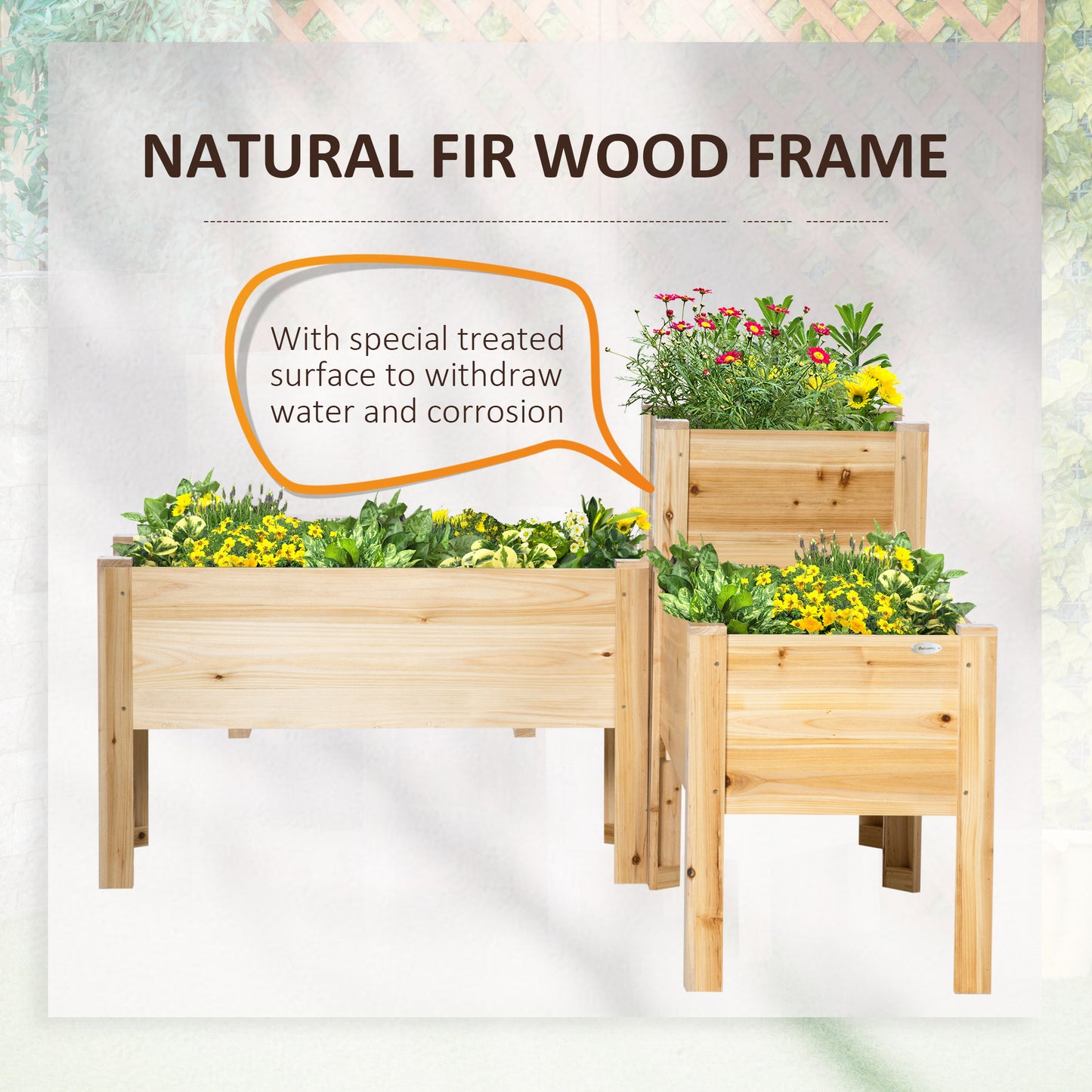 Outsunny Raised Garden Bed Set of 3, Wood Planter Box, Outdoor Freestanding Garden Boxes for Fruit Vegetable Flower Herb