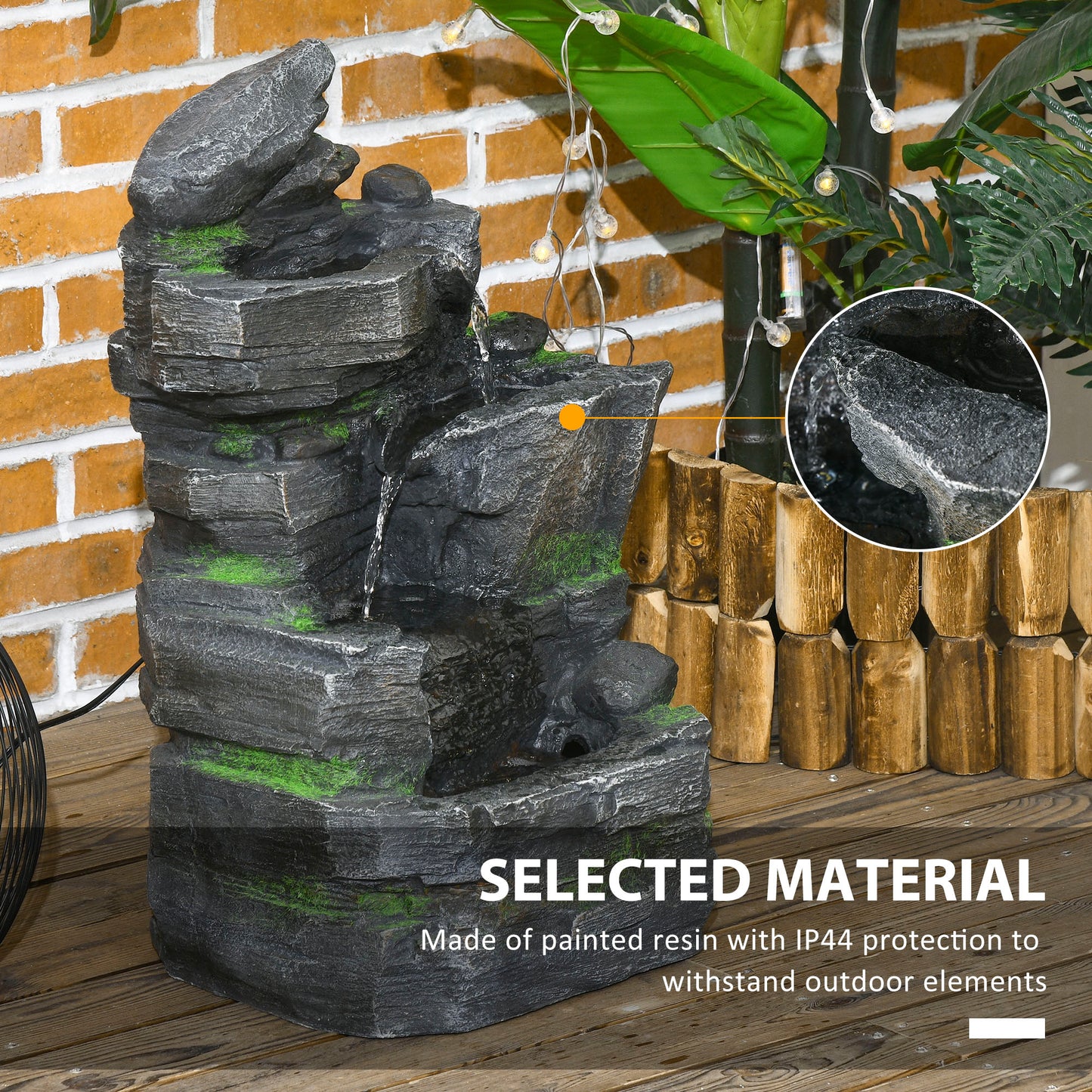 Outsunny 4-Tiered Outdoor Jar and Bowls Water Fountain with LED Lights, Adjustable Flow, 26.4-inch Resin Waterfall Fountain