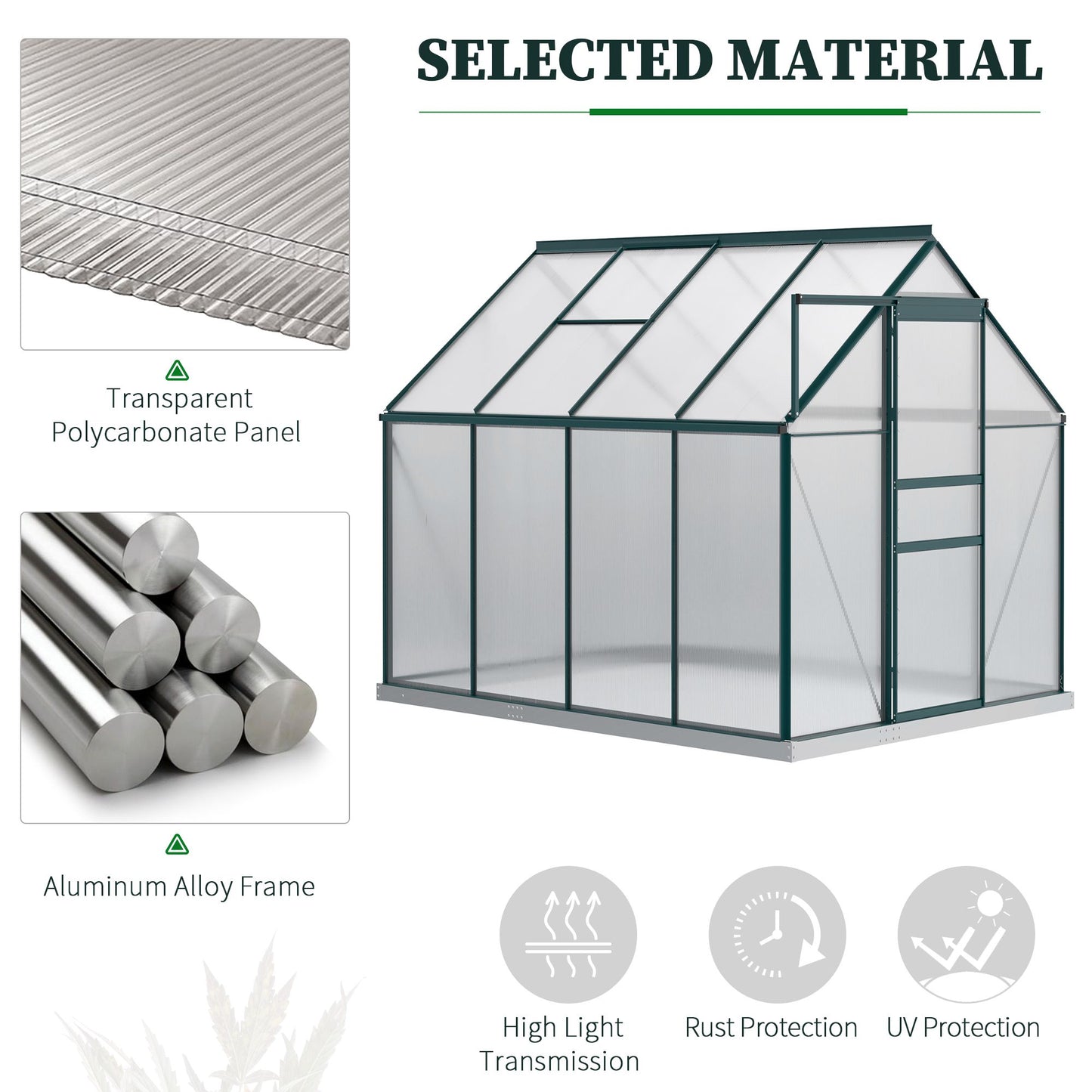 Outsunny 6' x 12' x 6.5' Walk-in Greenhouse, Polycarbonate Greenhouse with Adjustable Roof Vent, Base, Sliding Door, Clear