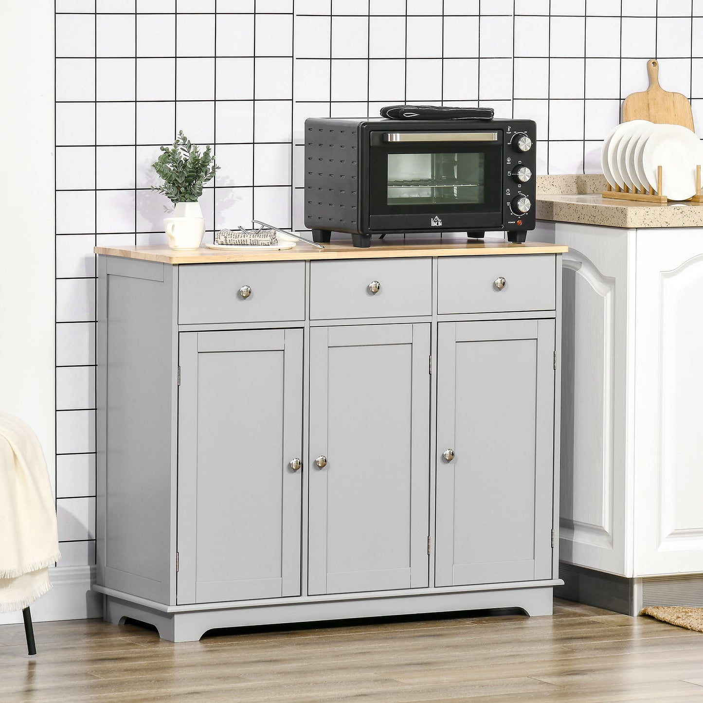 HOMCOM Modern Sideboard, Buffet Cabinet with Storage Cabinets, Drawers and Adjustable Shelves for Living Room, White
