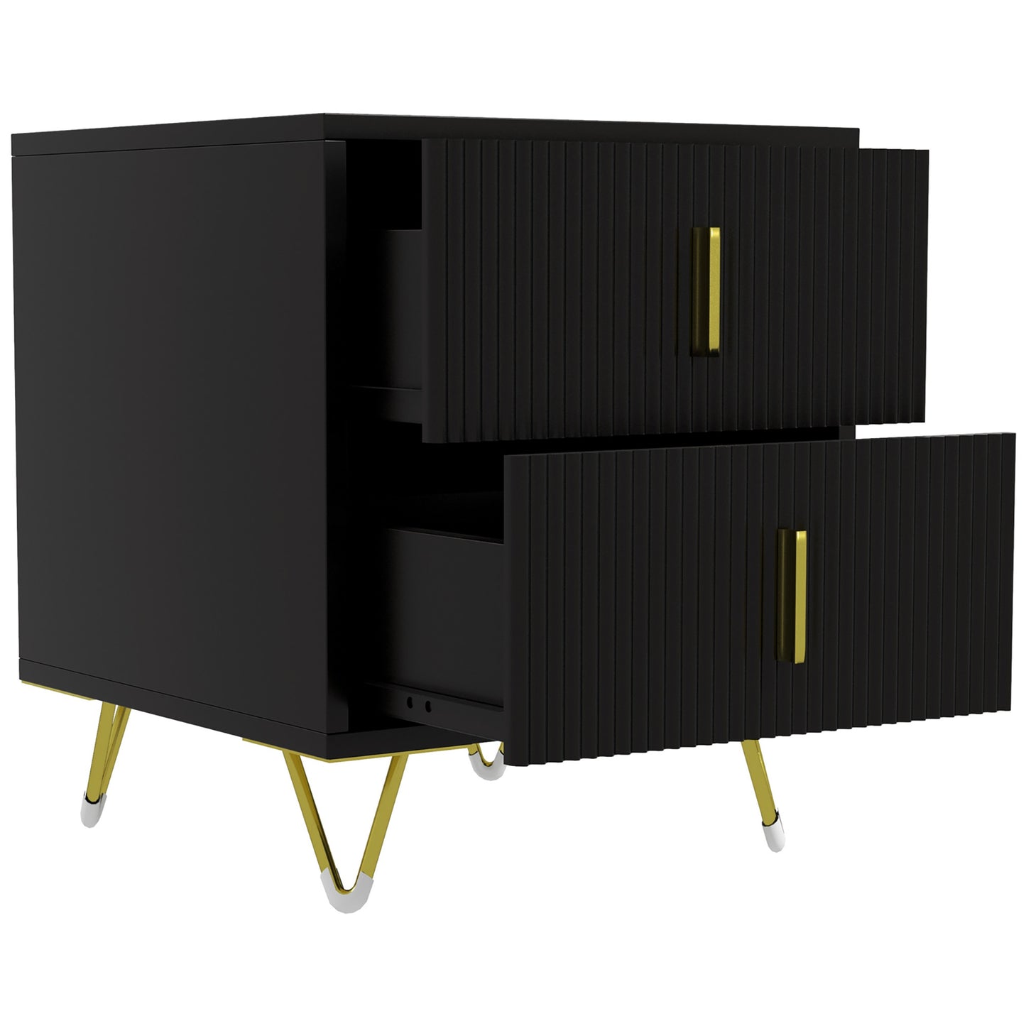 HOMCOM Bedside Table, Modern Nightstand with 2 Drawers, Side End Table with Metal Legs for Living Room, Bedroom, Black